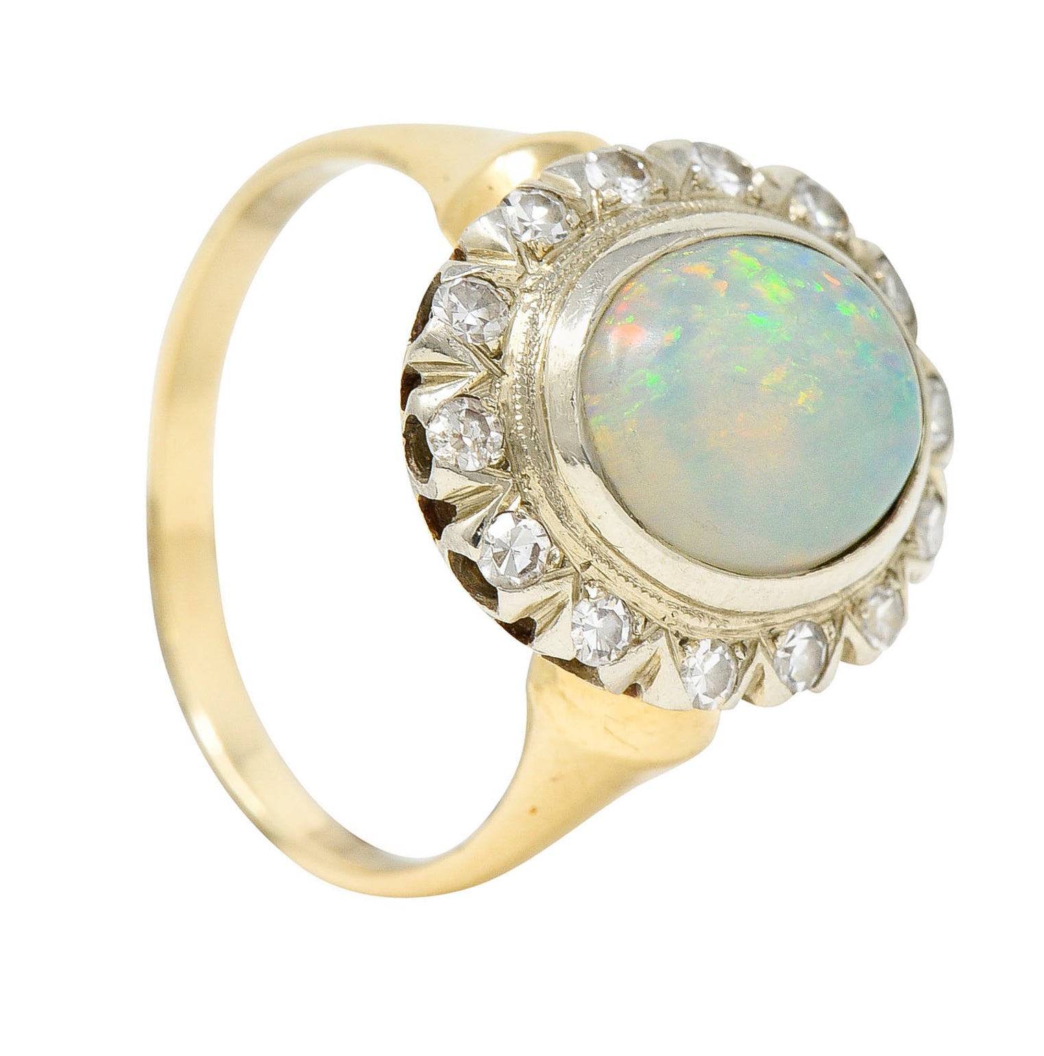 Art Deco Jelly Opal Diamond 14 Karat Two-Tone Gold Cluster RingRing - Wilson's Estate Jewelry