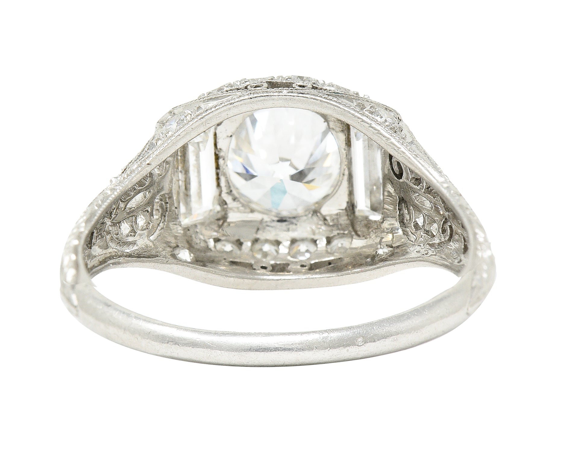 Art Deco 2.35 CTW Old European Cut Diamond Platinum Milgrain Bombay Engagement Ring Wilson's Estate Jewelry