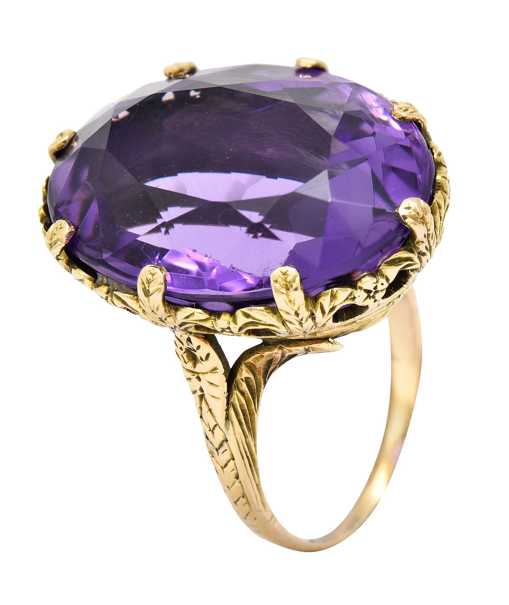 1920's Art Deco Amethyst 18 Karat Yellow Gold Floral Gemstone Ring Wilson's Estate Jewelry