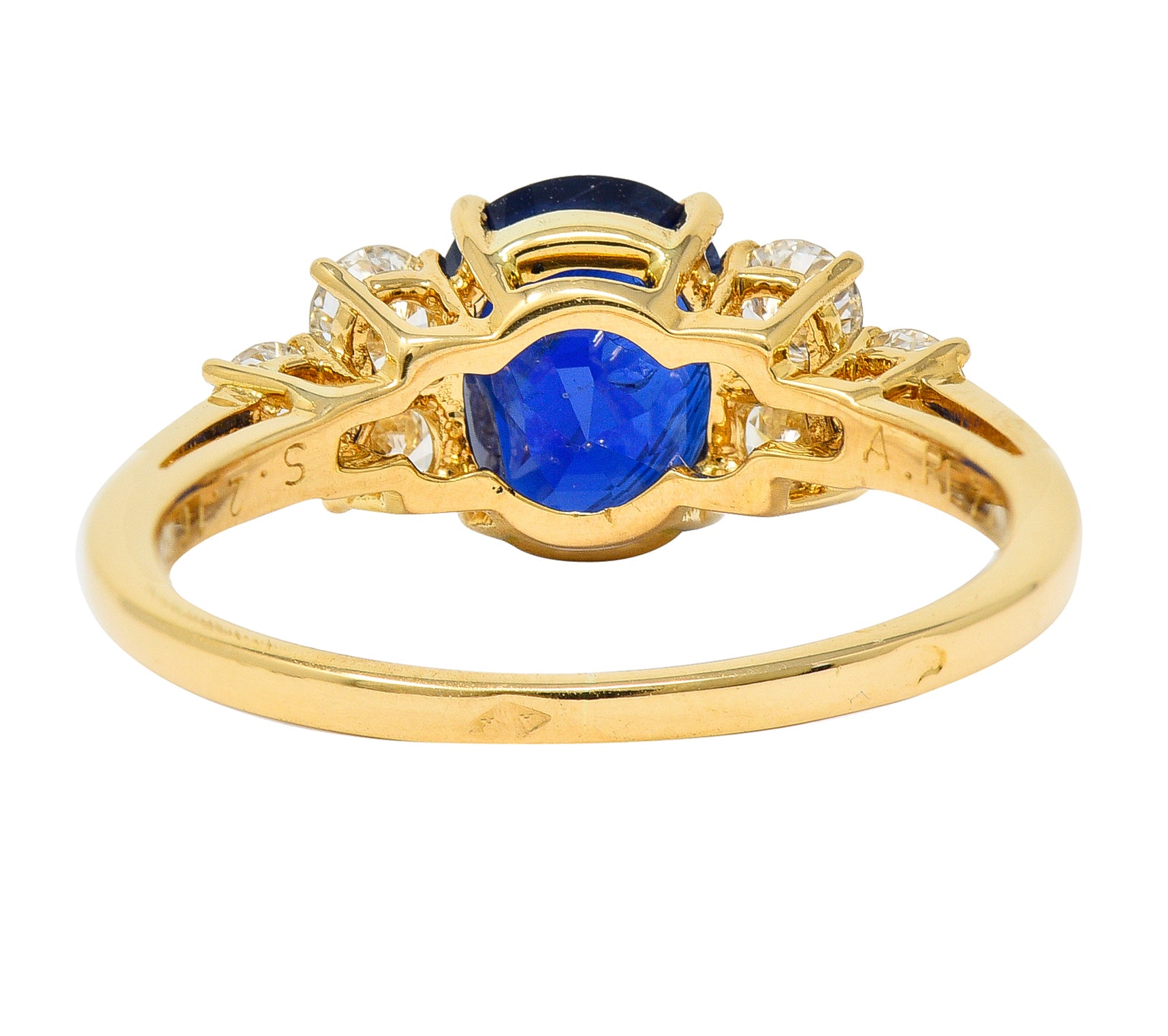 French Alexandre Reza 2.68 CTW No Heat Burma Sapphire Diamond 18 Karat Yellow Gold Ring AGL Wilson's Estate Jewelry