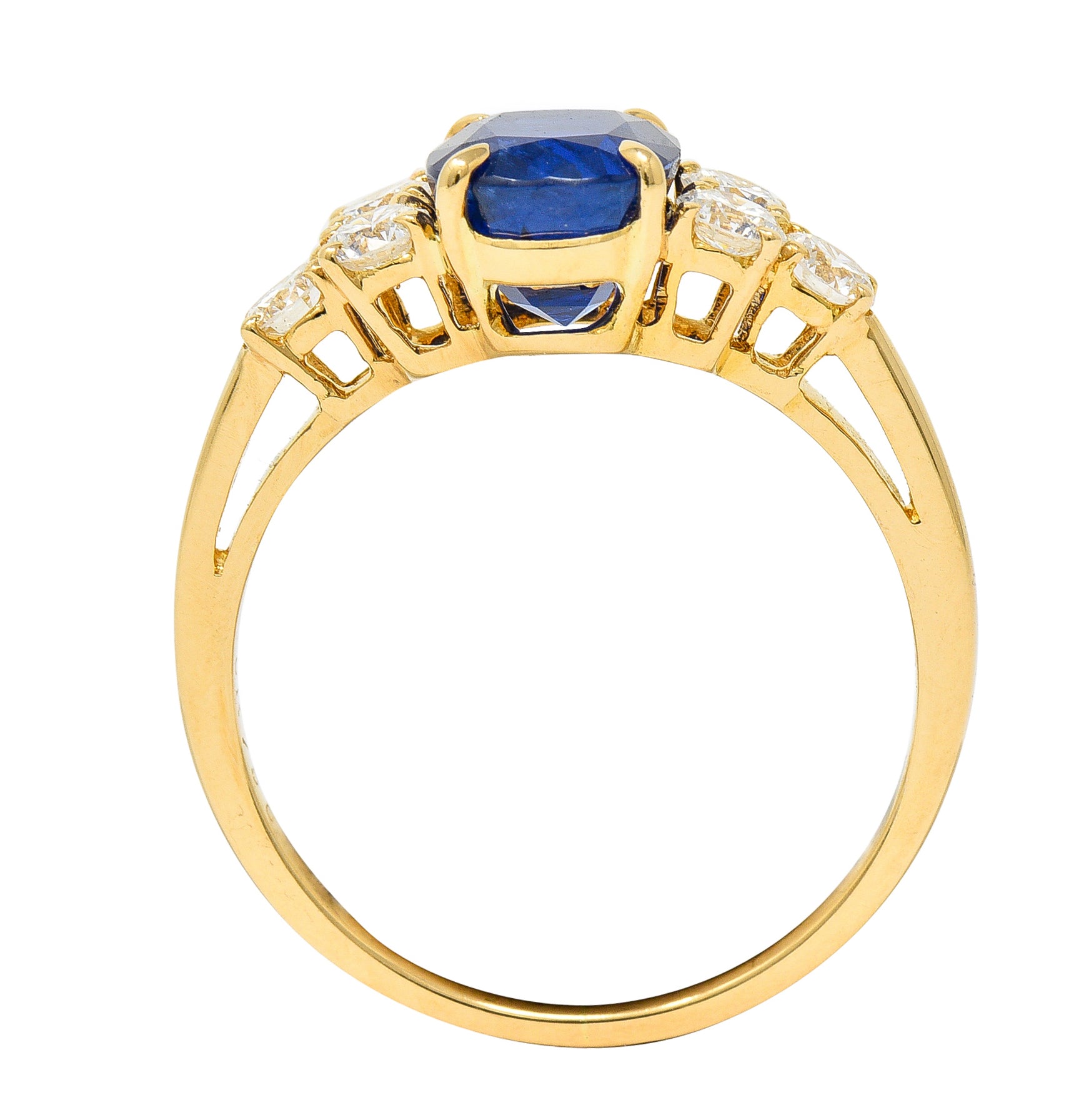 French Alexandre Reza 2.68 CTW No Heat Burma Sapphire Diamond 18 Karat Yellow Gold Ring AGL Wilson's Estate Jewelry