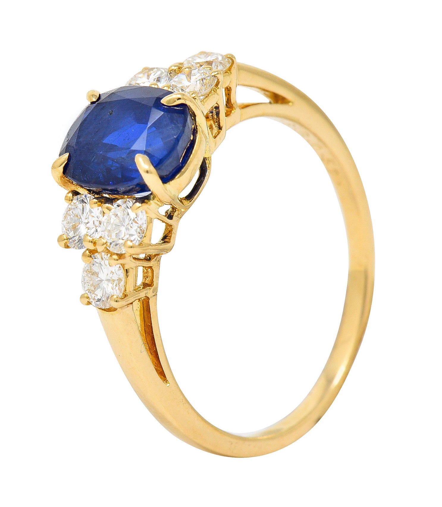 French Alexandre Reza 2.68 CTW No Heat Burma Sapphire Diamond 18 Karat Yellow Gold Ring AGL Wilson's Estate Jewelry