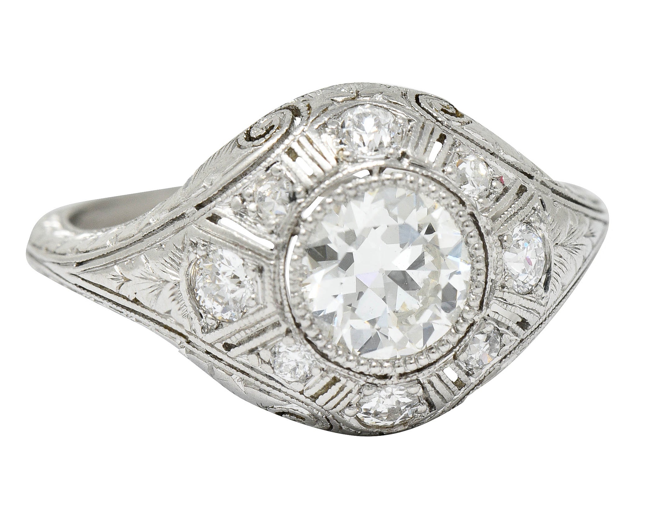 Early Art Deco 1.07 CTW Diamond Platinum Bombe Foliate Engagement RingRing - Wilson's Estate Jewelry