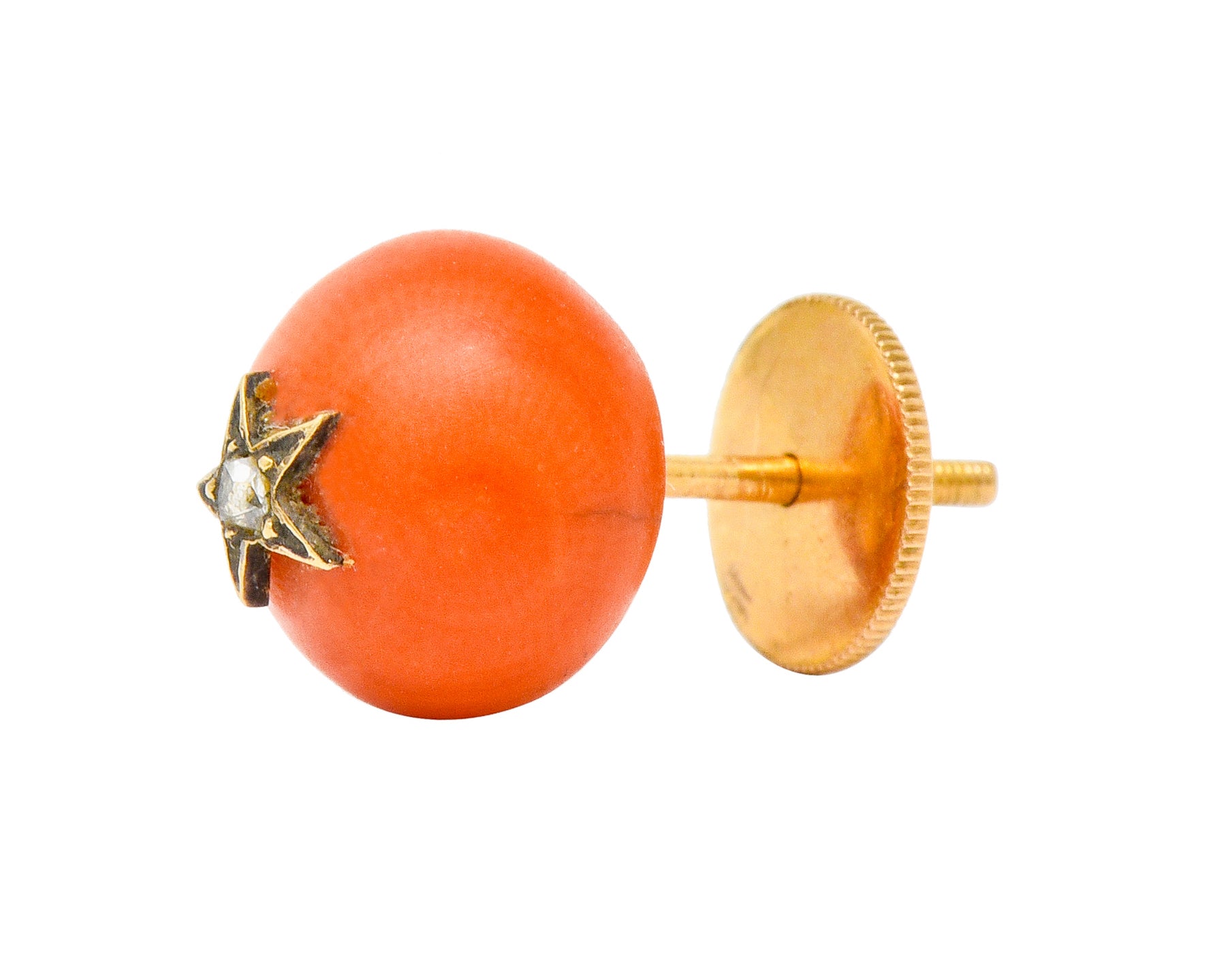 Victorian French Coral Rose Cut Diamond 18 Karat Gold Star Stud Earrings - Wilson's Estate Jewelry