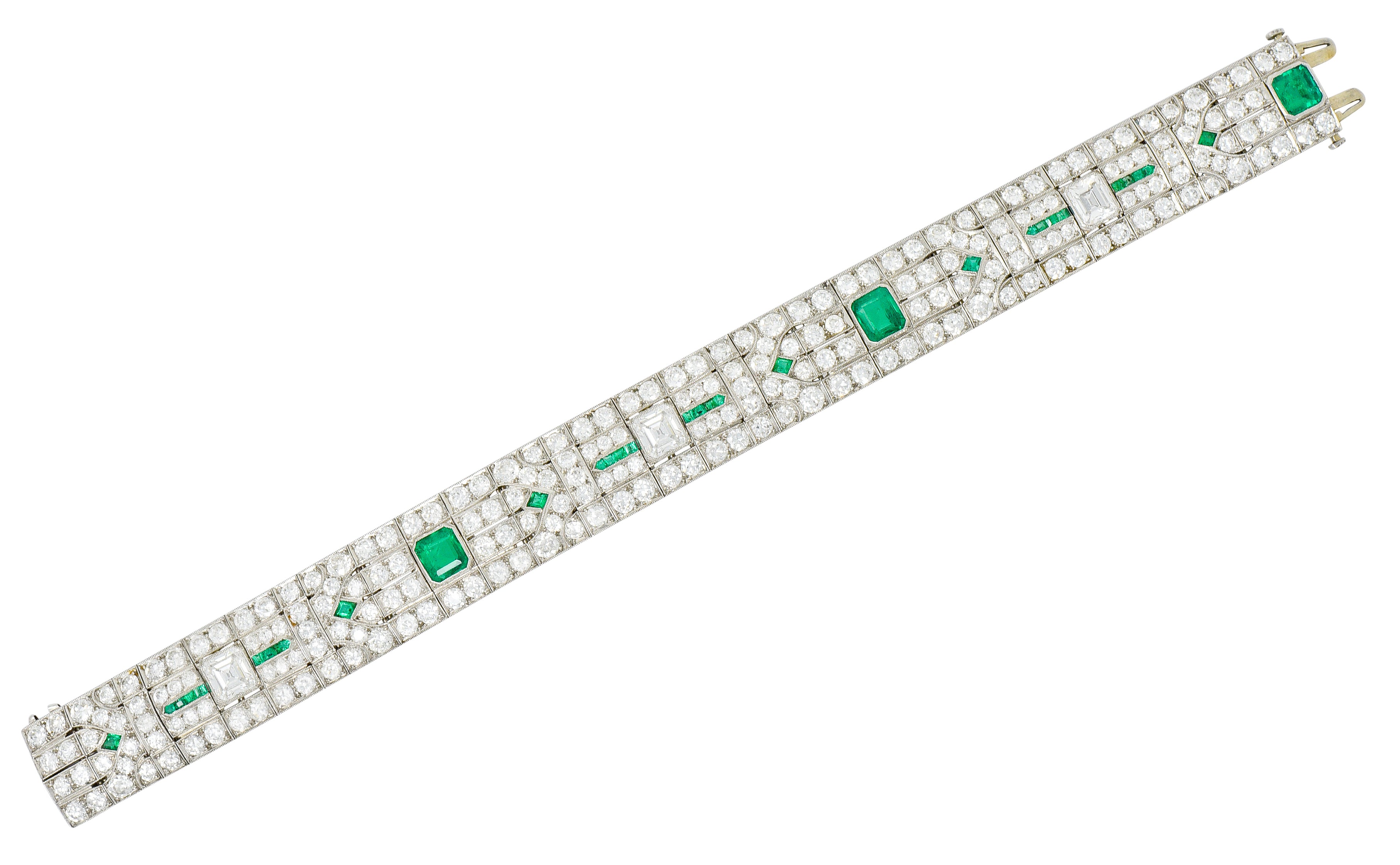 Exceptional Art Deco 23.96 CTW Diamond Emerald Platinum Geometric Link Bracelet - Wilson's Estate Jewelry