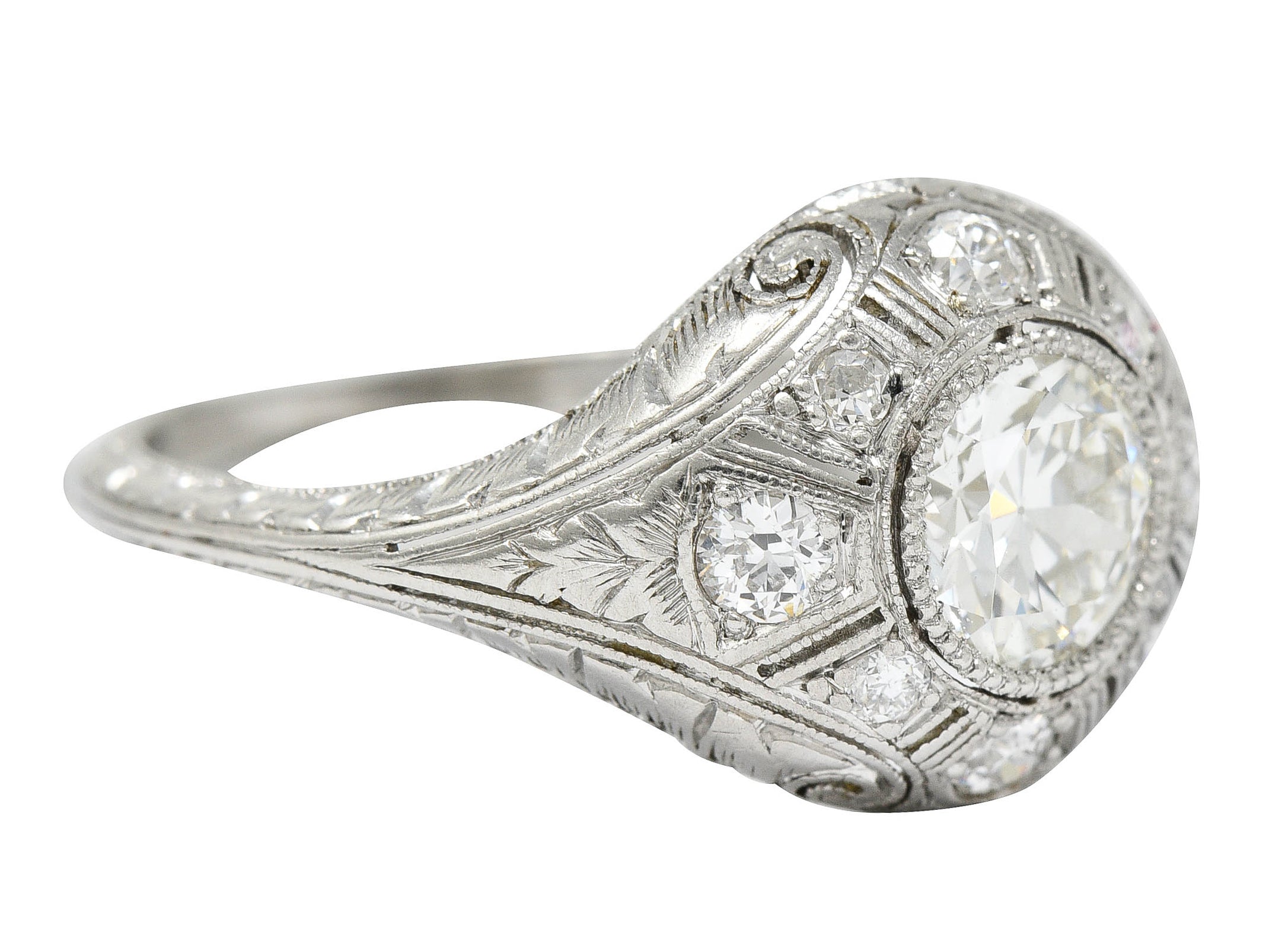 Early Art Deco 1.07 CTW Diamond Platinum Bombe Foliate Engagement RingRing - Wilson's Estate Jewelry