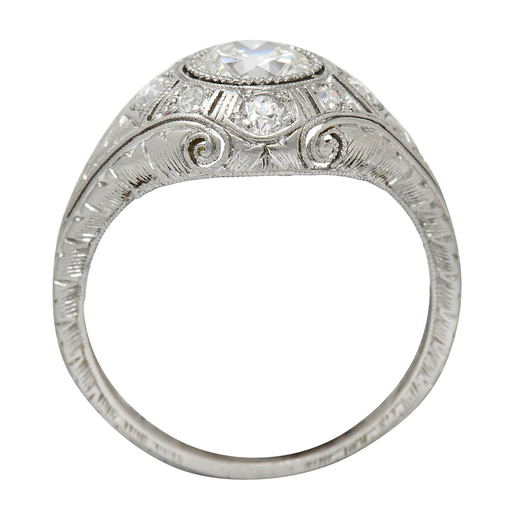 Early Art Deco 1.07 CTW Diamond Platinum Bombe Foliate Engagement RingRing - Wilson's Estate Jewelry