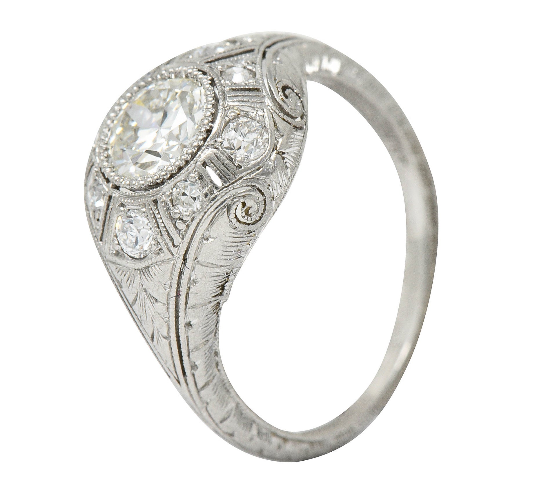 Early Art Deco 1.07 CTW Diamond Platinum Bombe Foliate Engagement RingRing - Wilson's Estate Jewelry