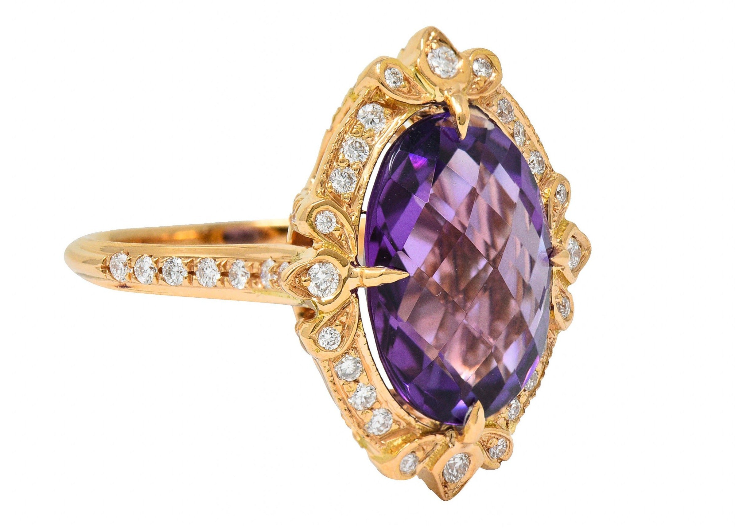 Romantic Amethyst Diamond 18 Karat Rose Gold Cocktail RingRing - Wilson's Estate Jewelry