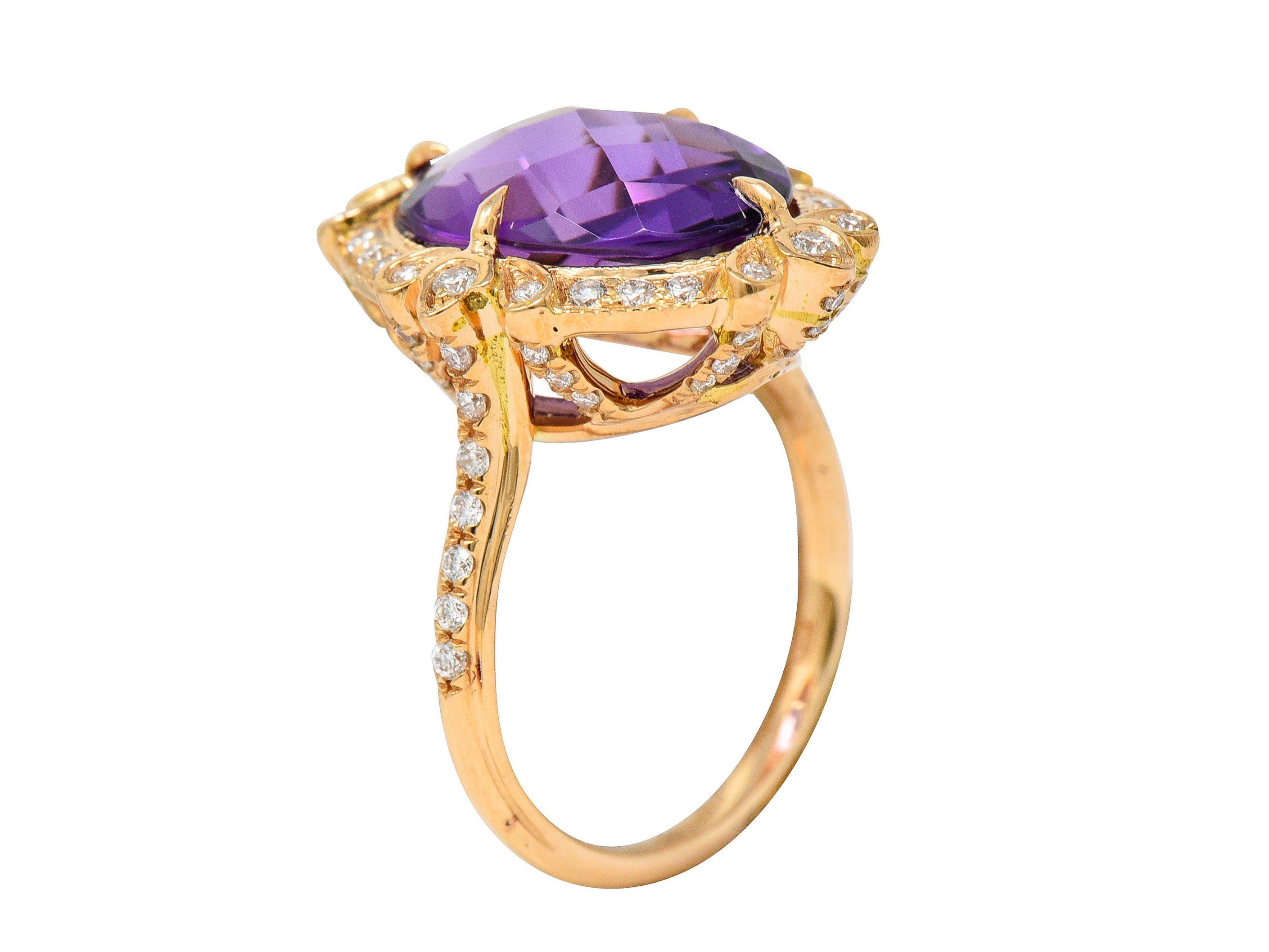 Romantic Amethyst Diamond 18 Karat Rose Gold Cocktail RingRing - Wilson's Estate Jewelry