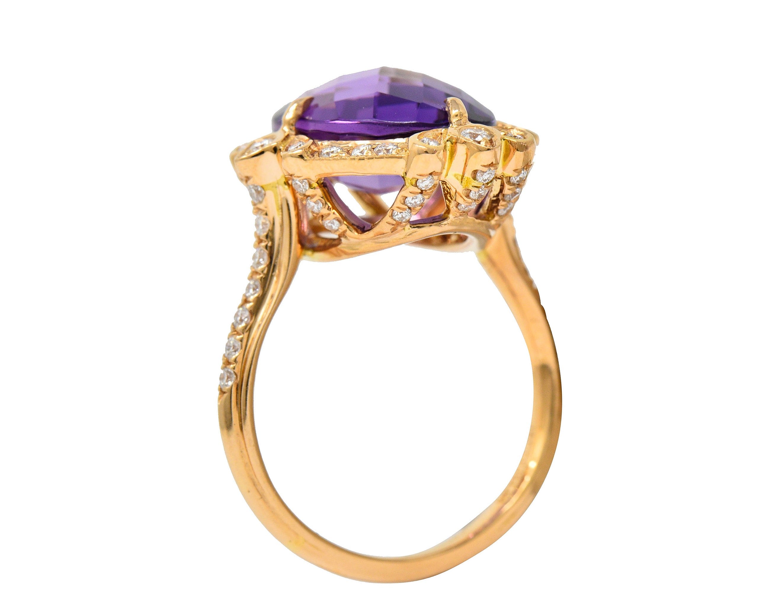 Romantic Amethyst Diamond 18 Karat Rose Gold Cocktail RingRing - Wilson's Estate Jewelry