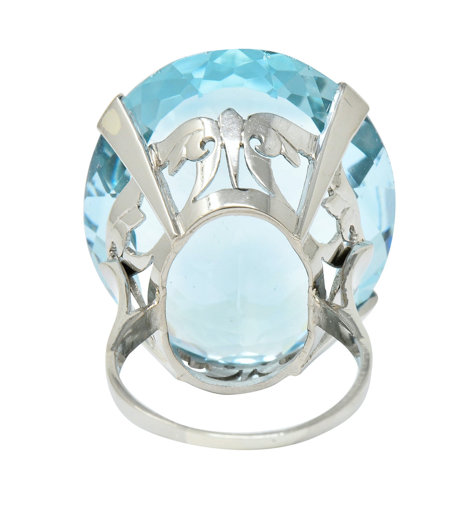 Vintage 39.48 CTW Aquamarine 18 Karat White Gold Statement Ring - Wilson's Estate Jewelry