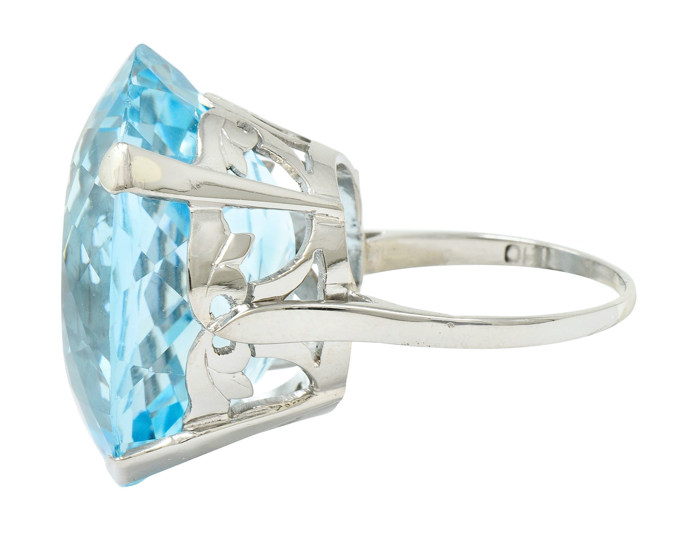 Vintage 39.48 CTW Aquamarine 18 Karat White Gold Statement Ring - Wilson's Estate Jewelry