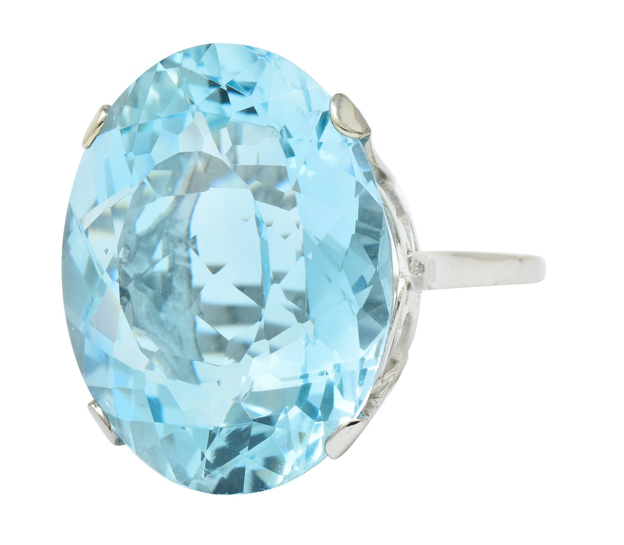 Vintage 39.48 CTW Aquamarine 18 Karat White Gold Statement Ring - Wilson's Estate Jewelry