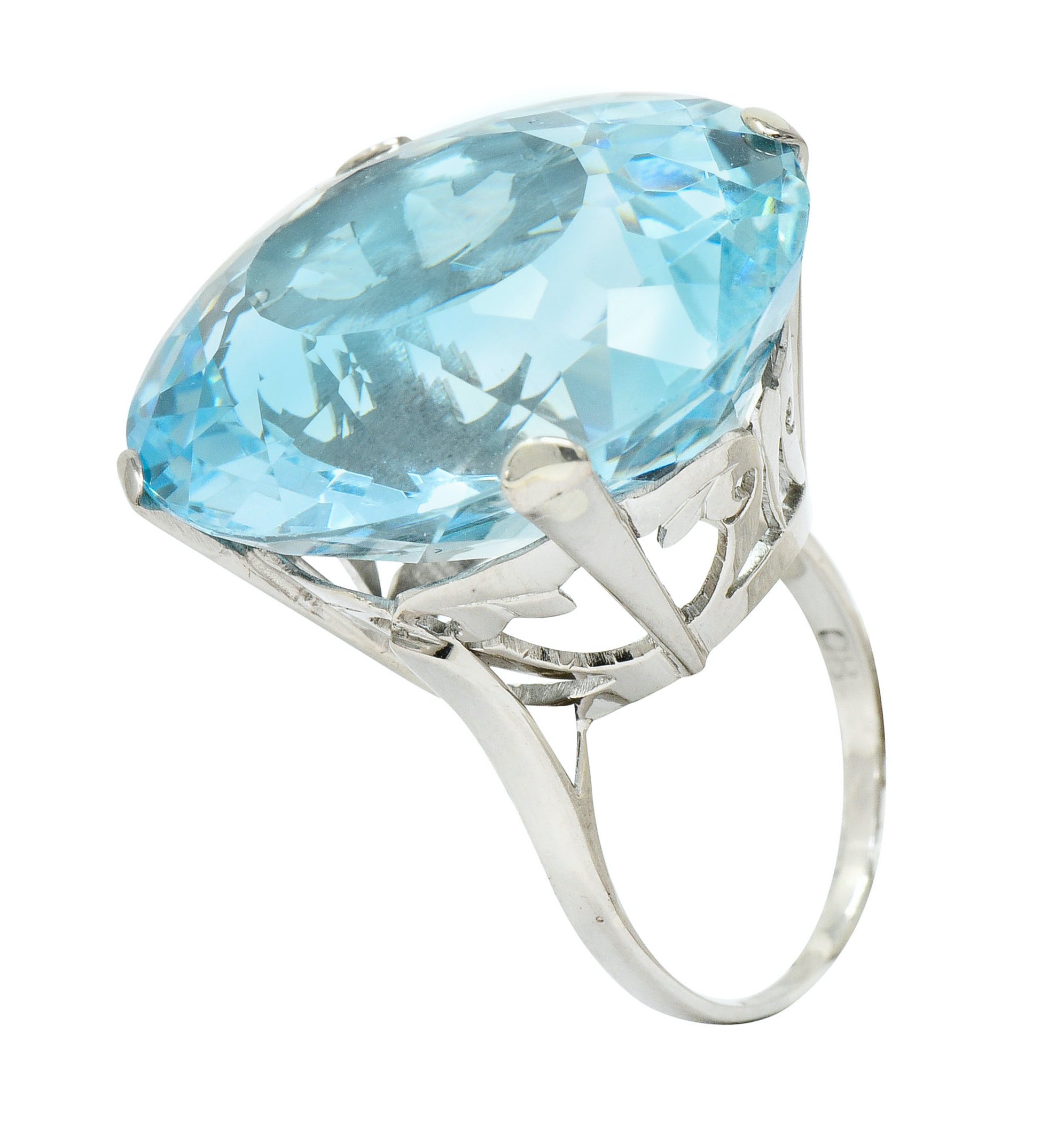 Vintage 39.48 CTW Aquamarine 18 Karat White Gold Statement Ring - Wilson's Estate Jewelry