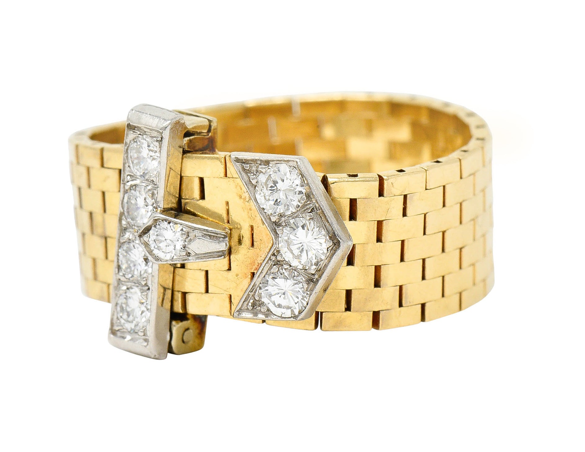 Cartier Diamond 14 Karat Two-Tone Gold Buckle RingRing - Wilson's Estate Jewelry