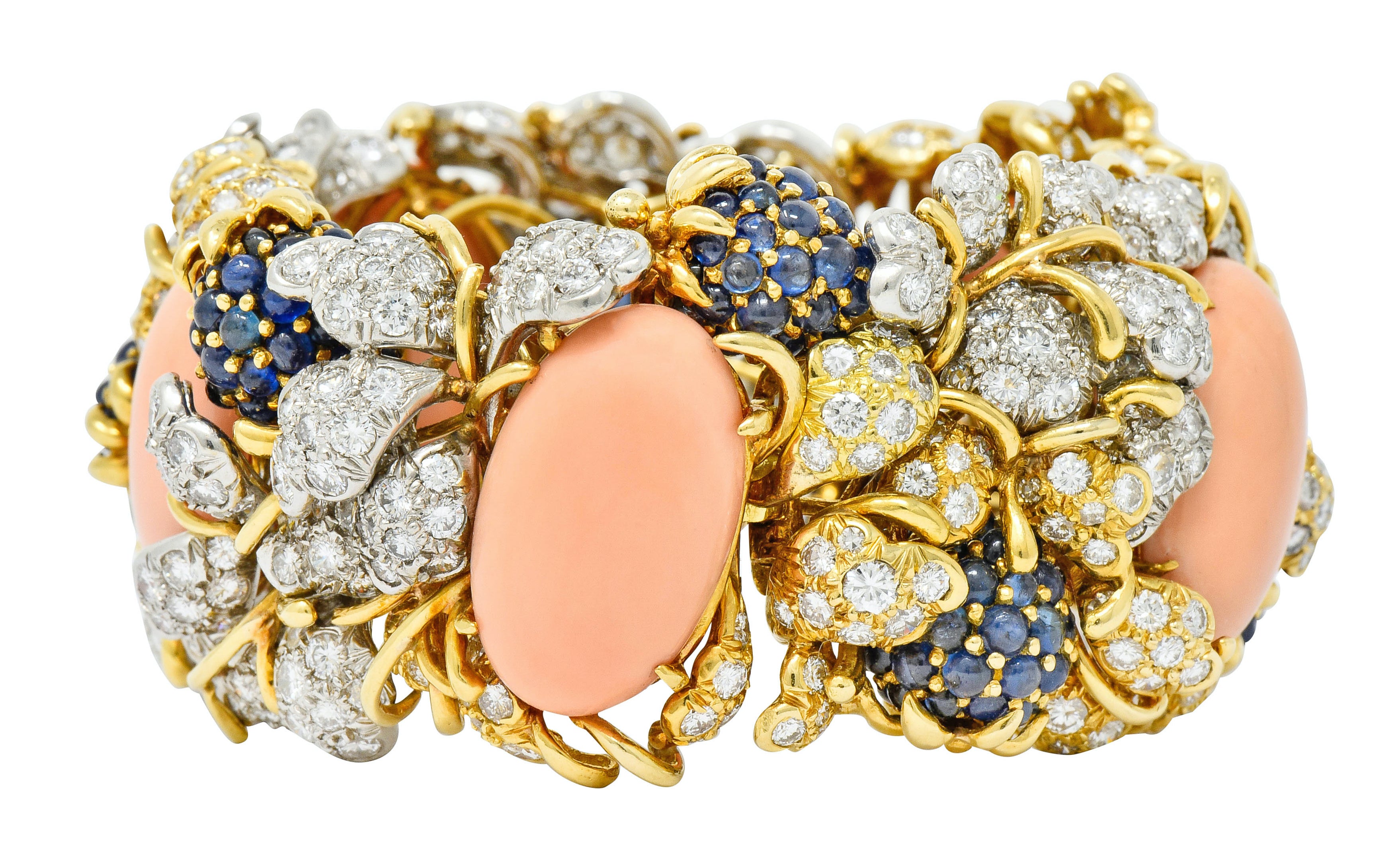 Tiffany & Co. Donald Claflin Diamond Sapphire Coral Platinum 18 Karat Gold Sumptuous Berry Bracelet - Wilson's Estate Jewelry