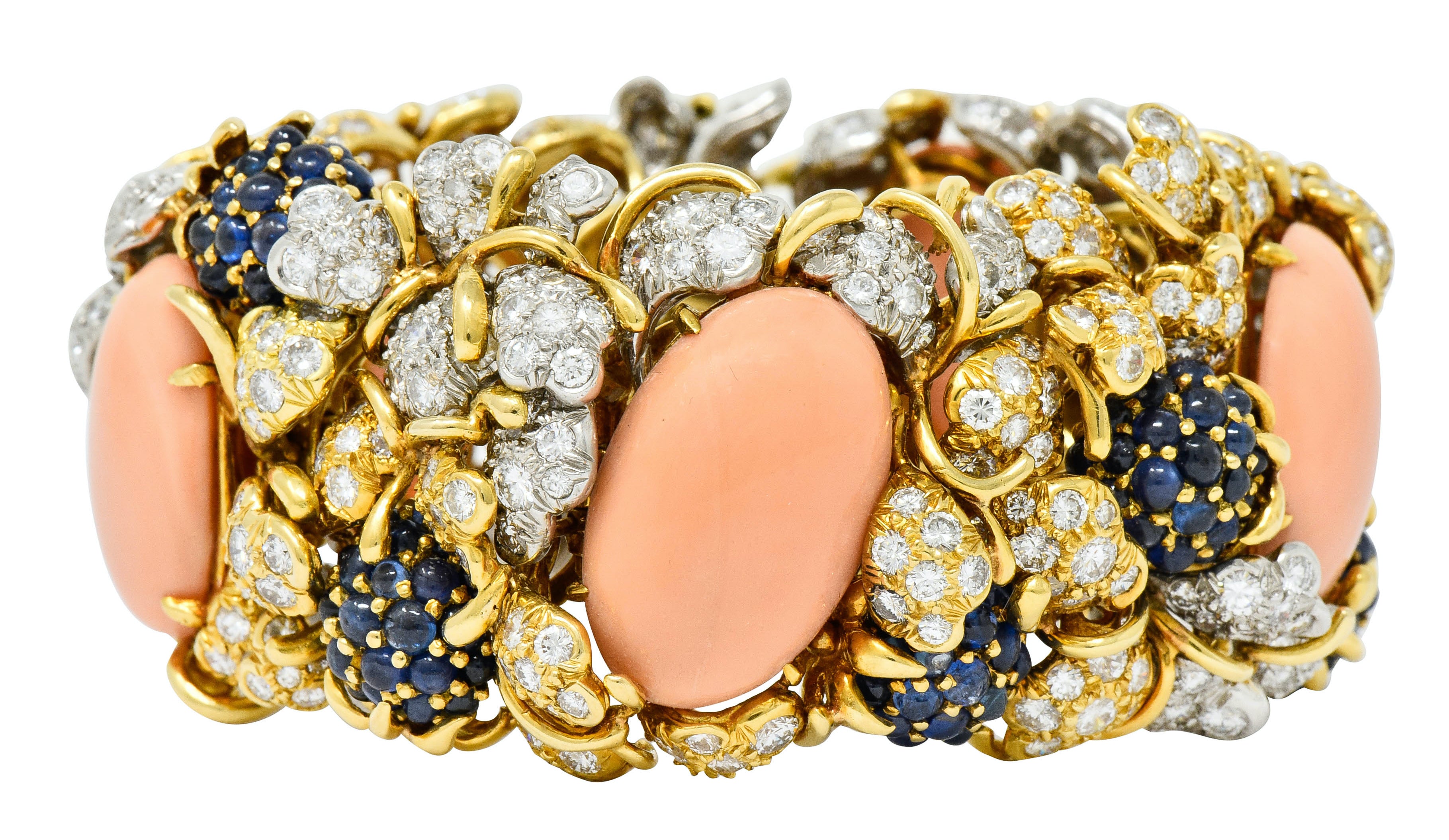 Tiffany & Co. Donald Claflin Diamond Sapphire Coral Platinum 18 Karat Gold Sumptuous Berry Bracelet - Wilson's Estate Jewelry