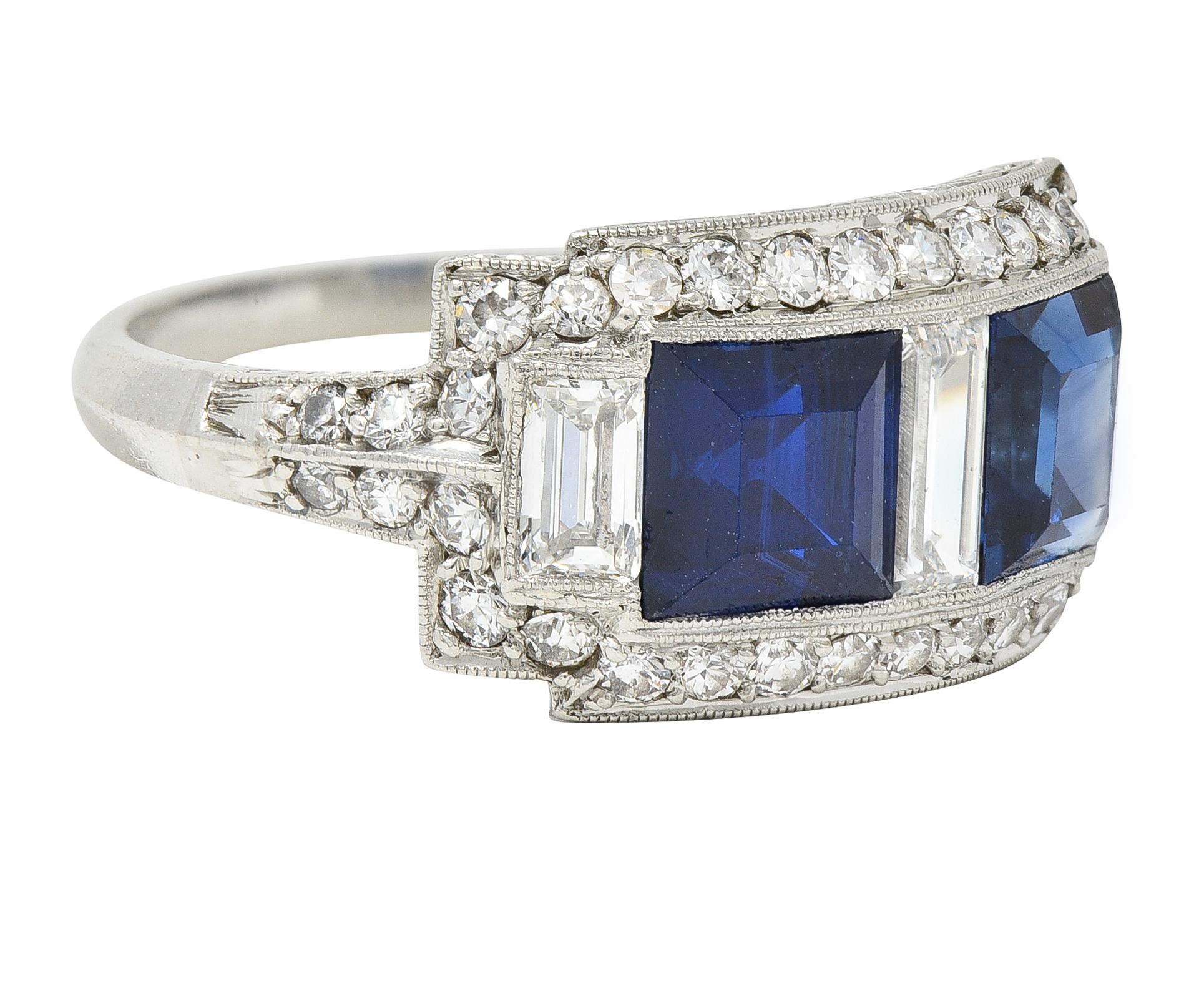 J.E. Caldwell 1949 2.76 CTW No Heat Sapphire Diamond Platinum Band Ring GIA