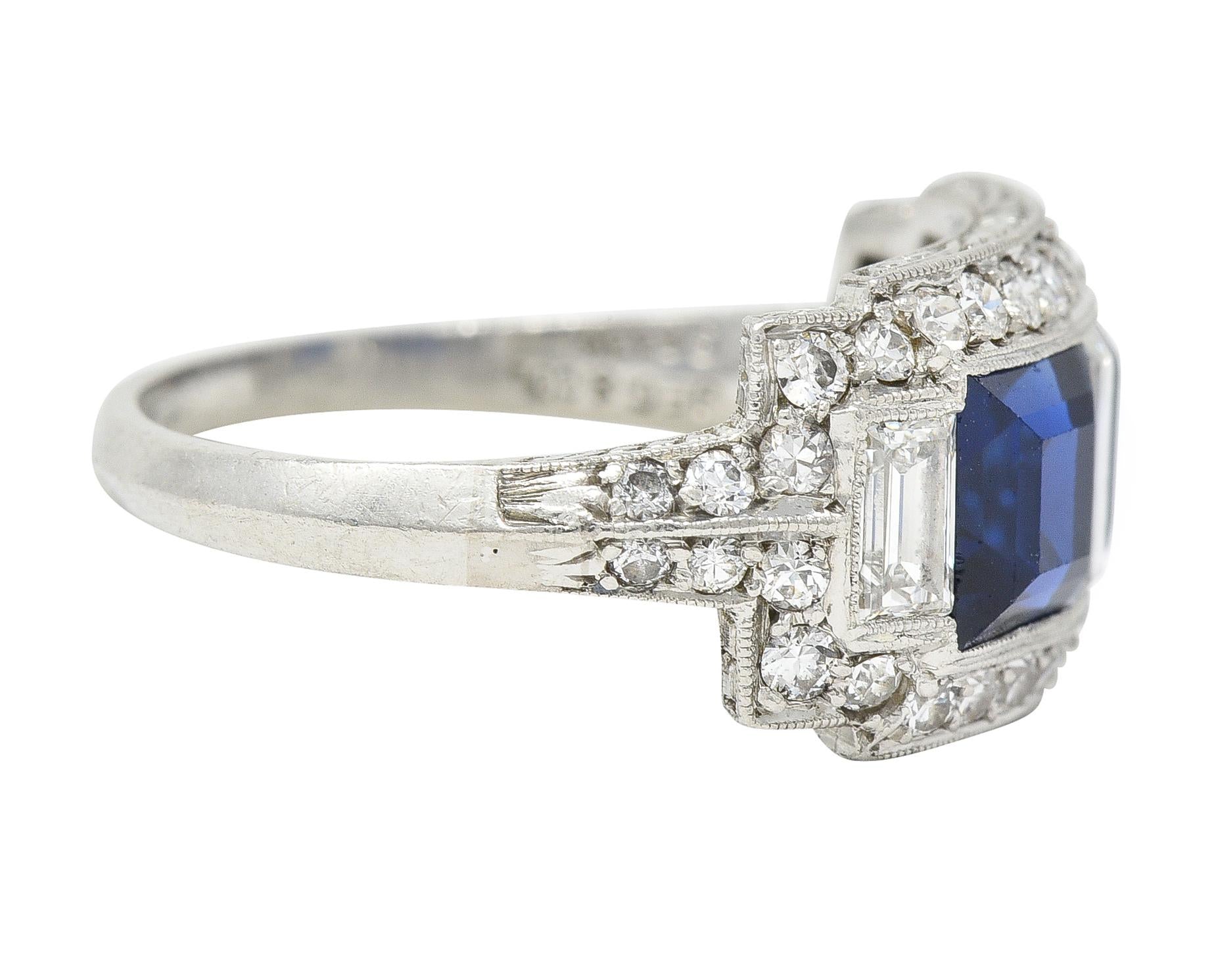 J.E. Caldwell 1949 2.76 CTW No Heat Sapphire Diamond Platinum Band Ring GIA