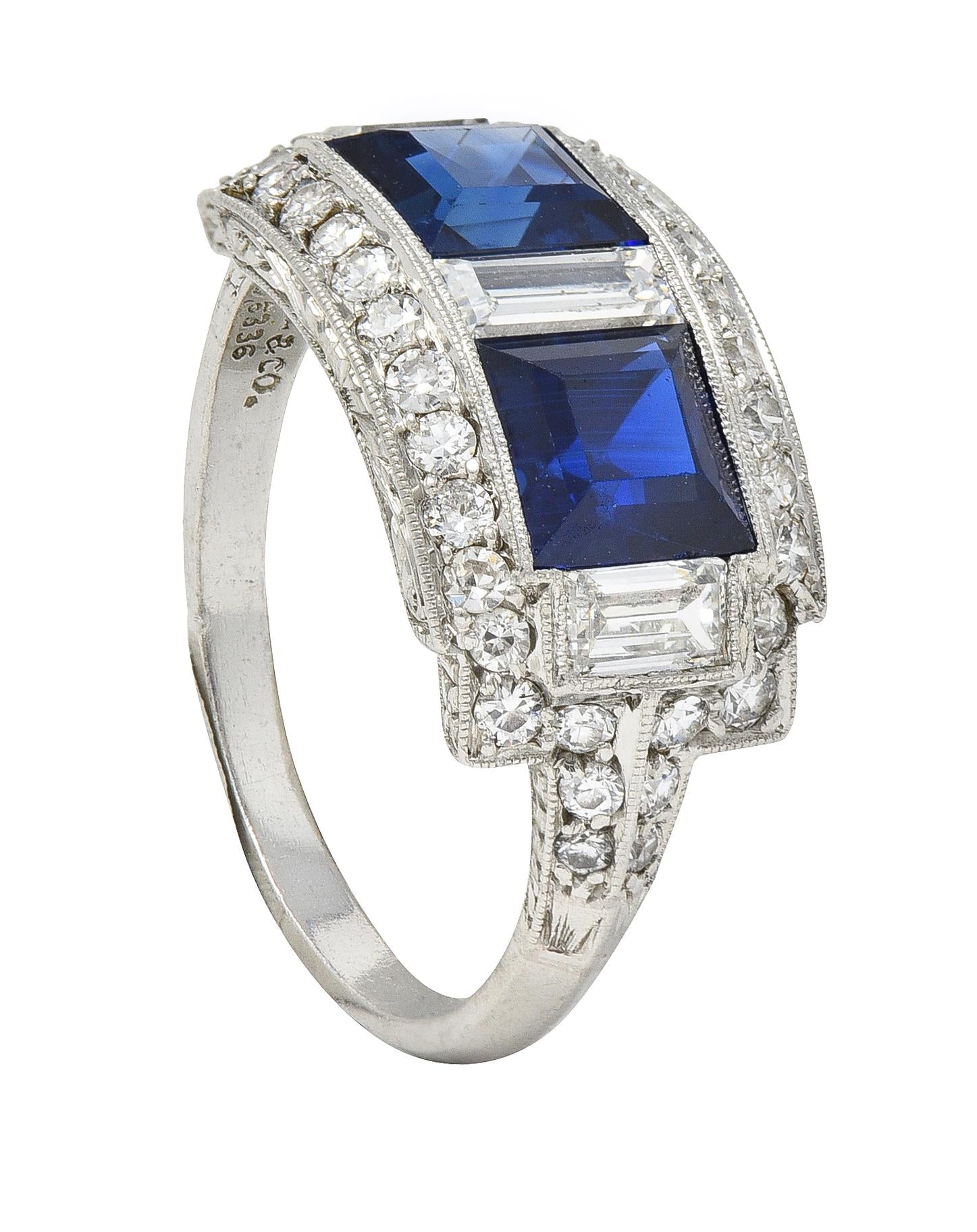 J.E. Caldwell 1949 2.76 CTW No Heat Sapphire Diamond Platinum Band Ring GIA