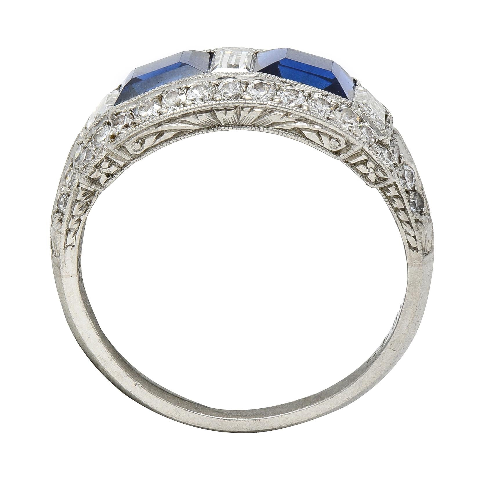 J.E. Caldwell 1949 2.76 CTW No Heat Sapphire Diamond Platinum Band Ring GIA