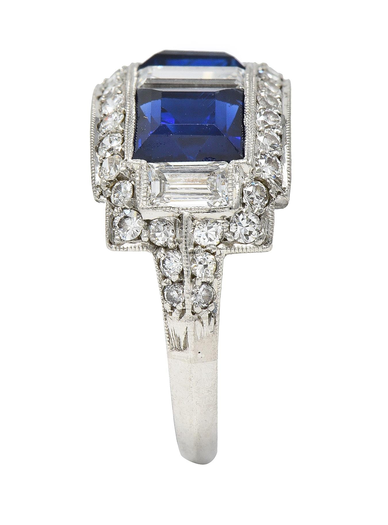 J.E. Caldwell 1949 2.76 CTW No Heat Sapphire Diamond Platinum Band Ring GIA