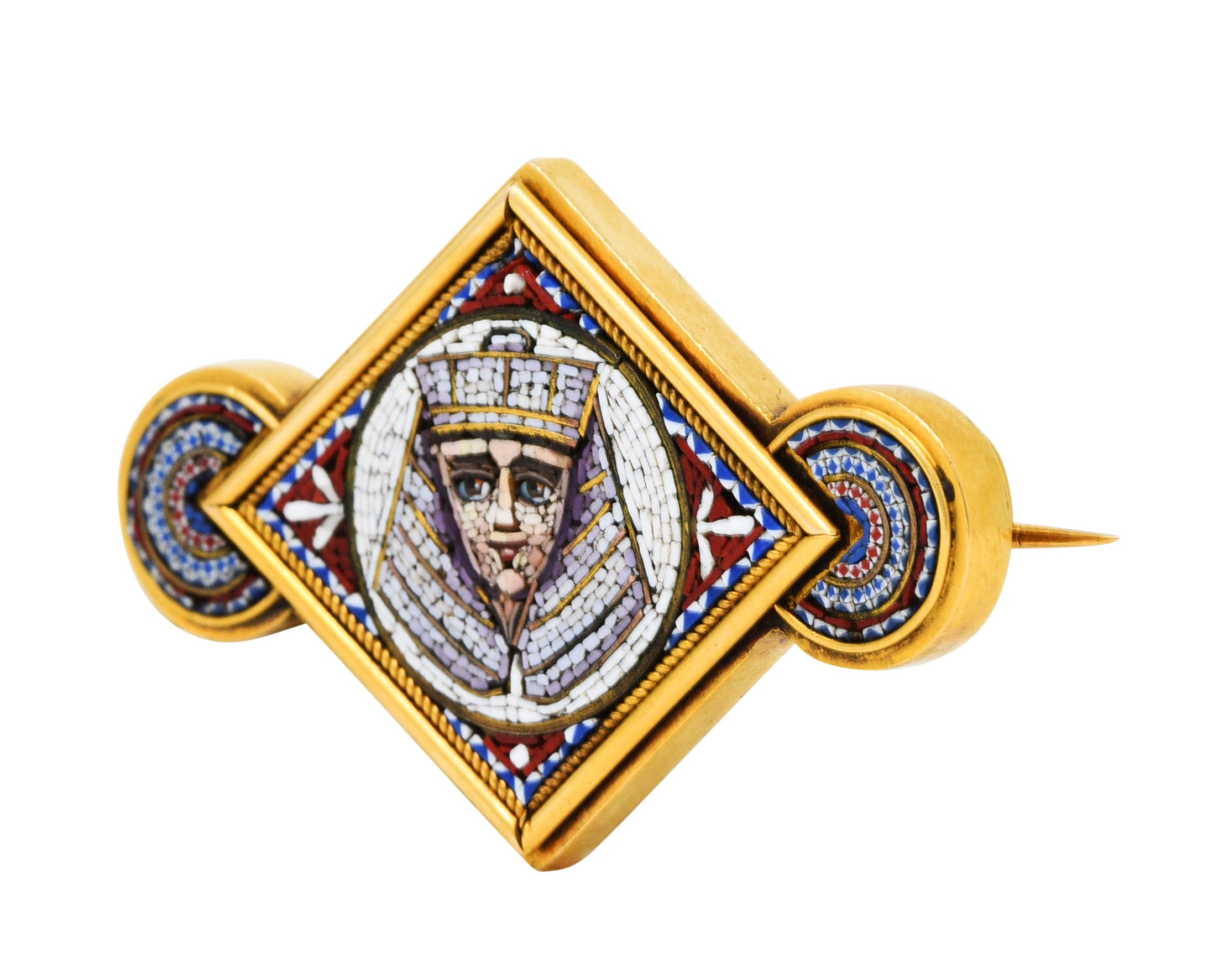 Egyptian Revival Micro Mosaic 18 Karat Gold Pharaoh BroochBrooch - Wilson's Estate Jewelry