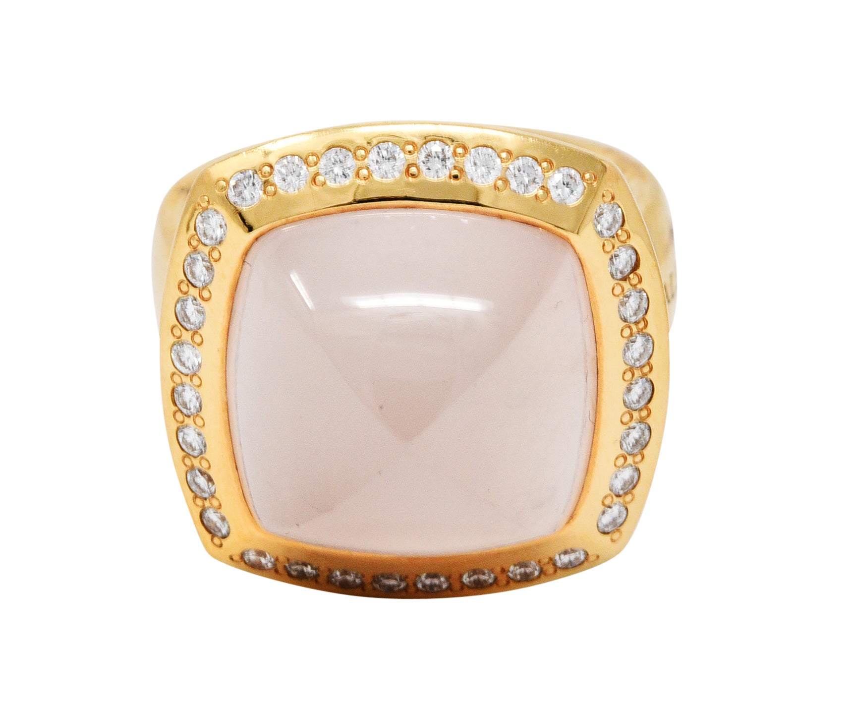 Valente Rose Quartz Diamond 18 Karat Gold Cabochon Gemstone RingRing - Wilson's Estate Jewelry