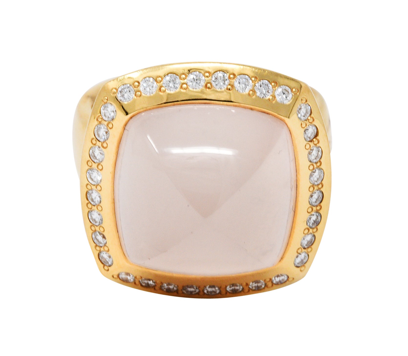 Valente Rose Quartz Diamond 18 Karat Gold Cabochon Gemstone RingRing - Wilson's Estate Jewelry