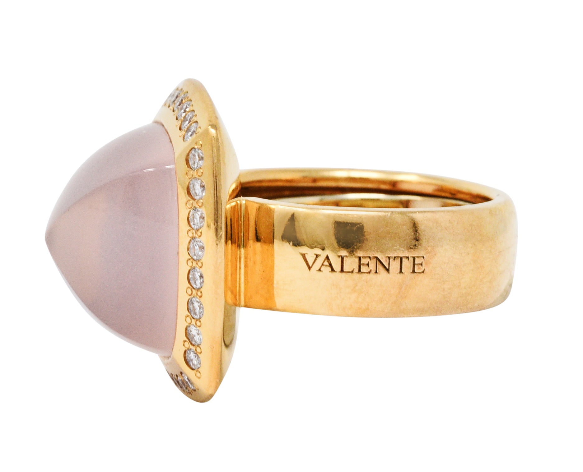 Valente Rose Quartz Diamond 18 Karat Gold Cabochon Gemstone RingRing - Wilson's Estate Jewelry