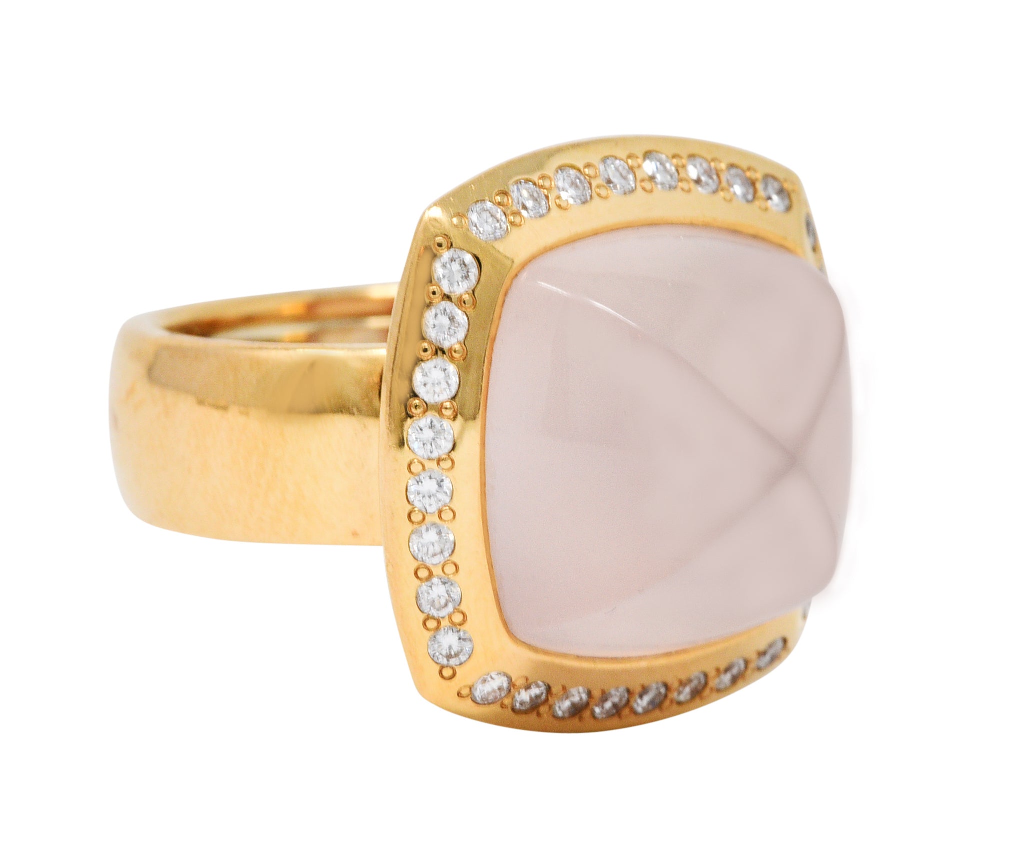 Valente Rose Quartz Diamond 18 Karat Gold Cabochon Gemstone RingRing - Wilson's Estate Jewelry