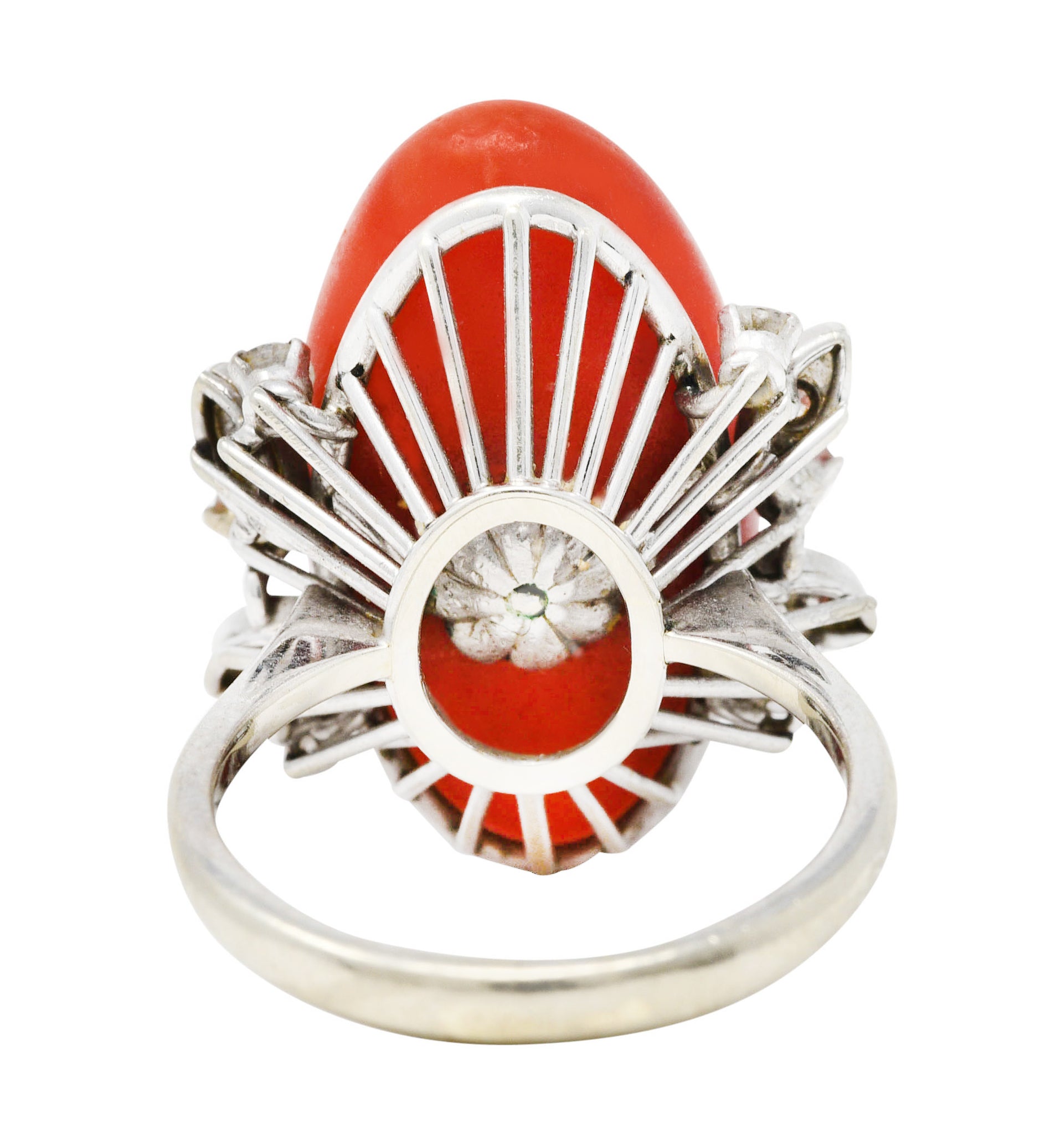 1950's Mid-Century Red Coral Diamond 18 Karat White Gold Cocktail RingRing - Wilson's Estate Jewelry