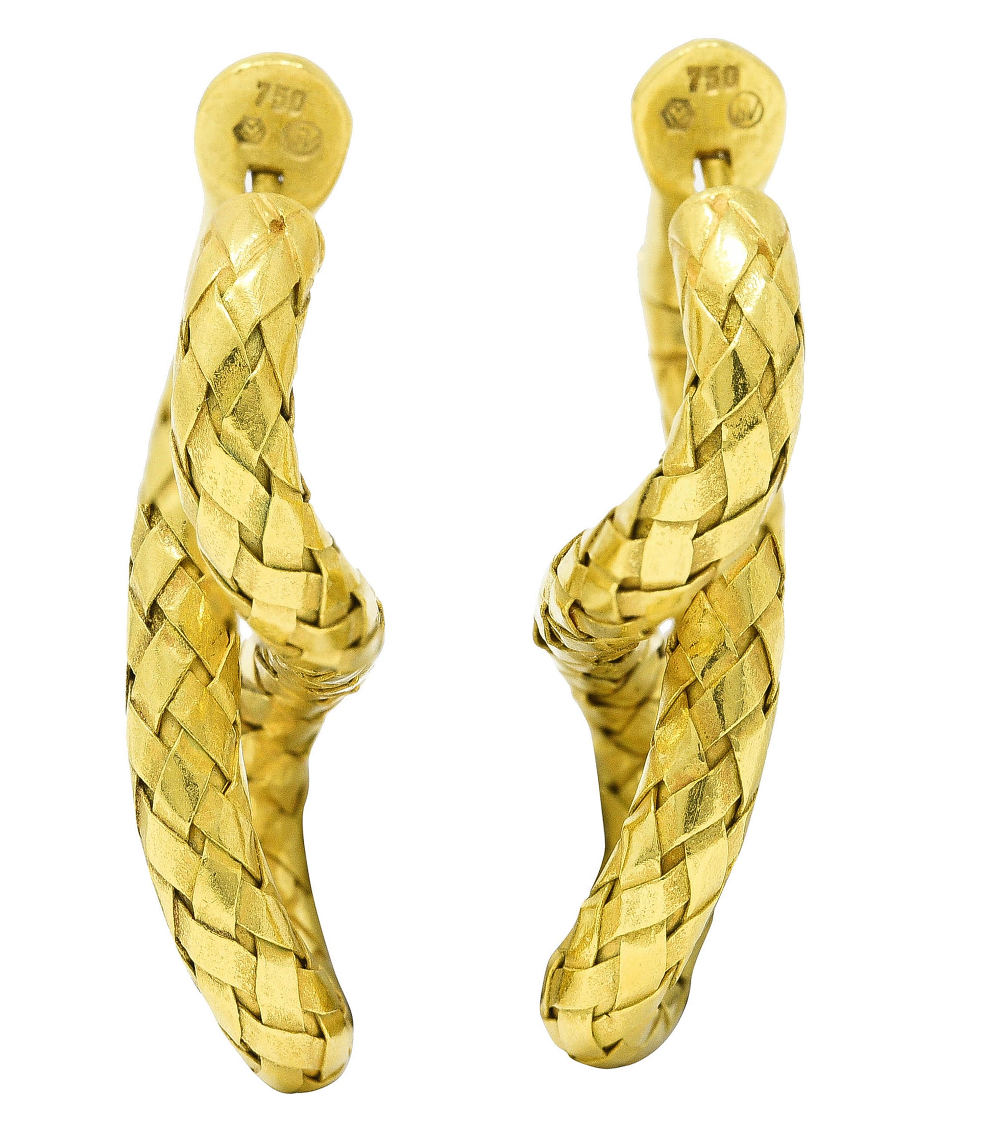 Bottega Veneta 1990's 18 Karat Yellow Gold Woven Twist Torcello Vintage Earrings Wilson's Estate Jewelry