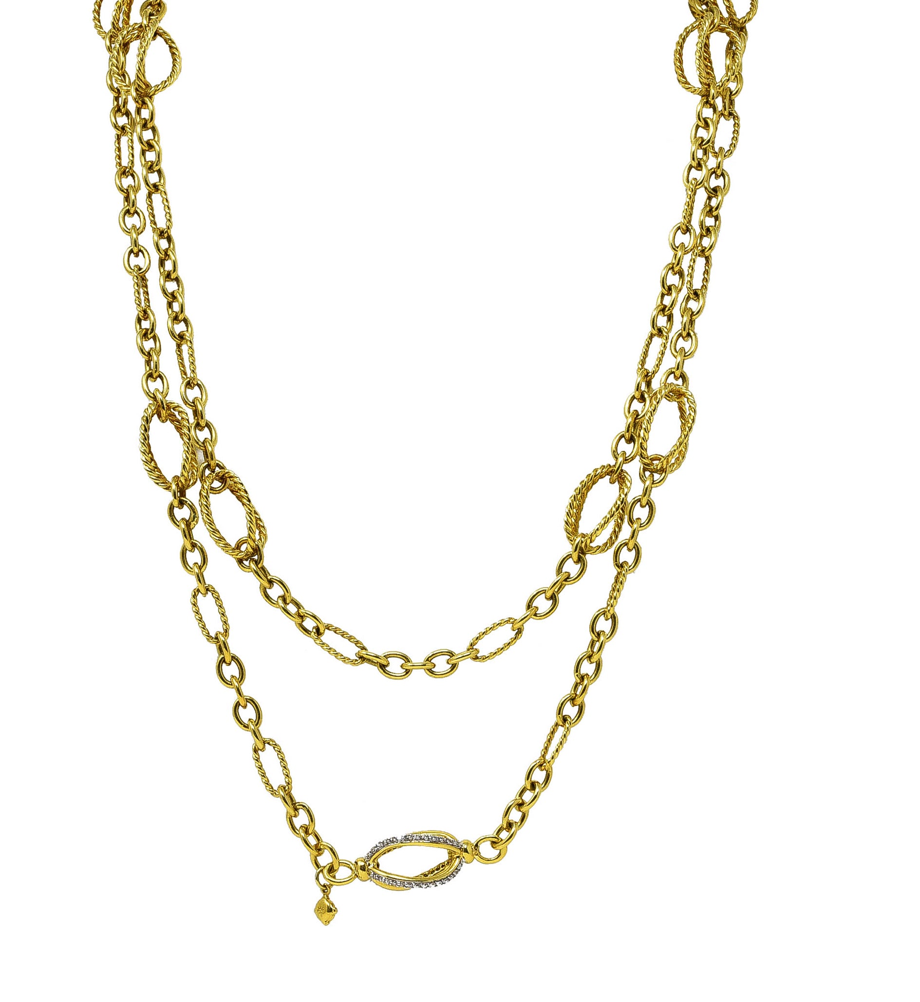 David Yurman Diamond 18 Karat Yellow Gold Twisted Cable Lantana Eternity Chain Link Necklace Wilson's Estate Jewelry