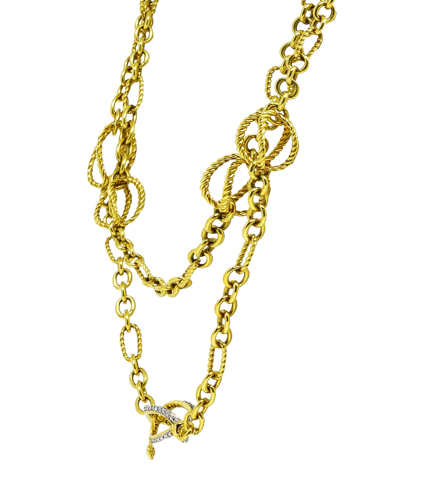 David Yurman Diamond 18 Karat Yellow Gold Twisted Cable Lantana Eternity Chain Link Necklace Wilson's Estate Jewelry