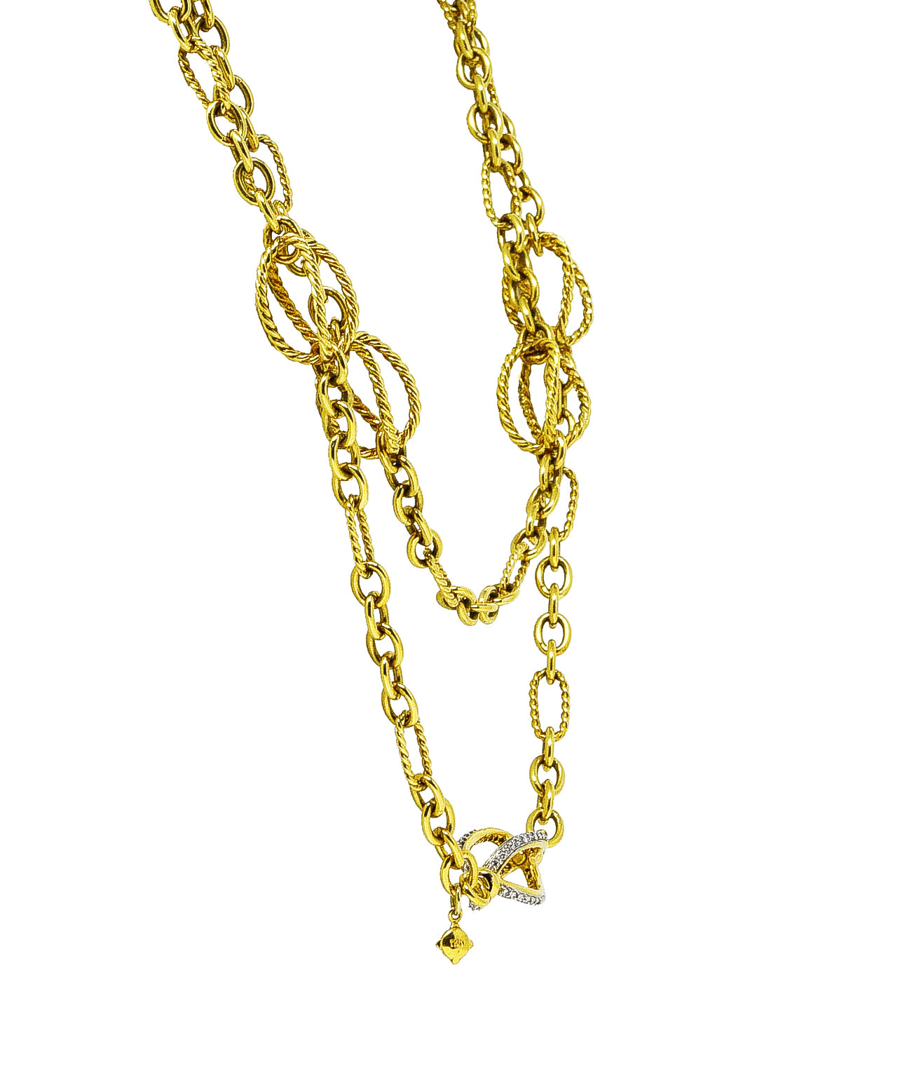 David Yurman Diamond 18 Karat Yellow Gold Twisted Cable Lantana Eternity Chain Link Necklace Wilson's Estate Jewelry