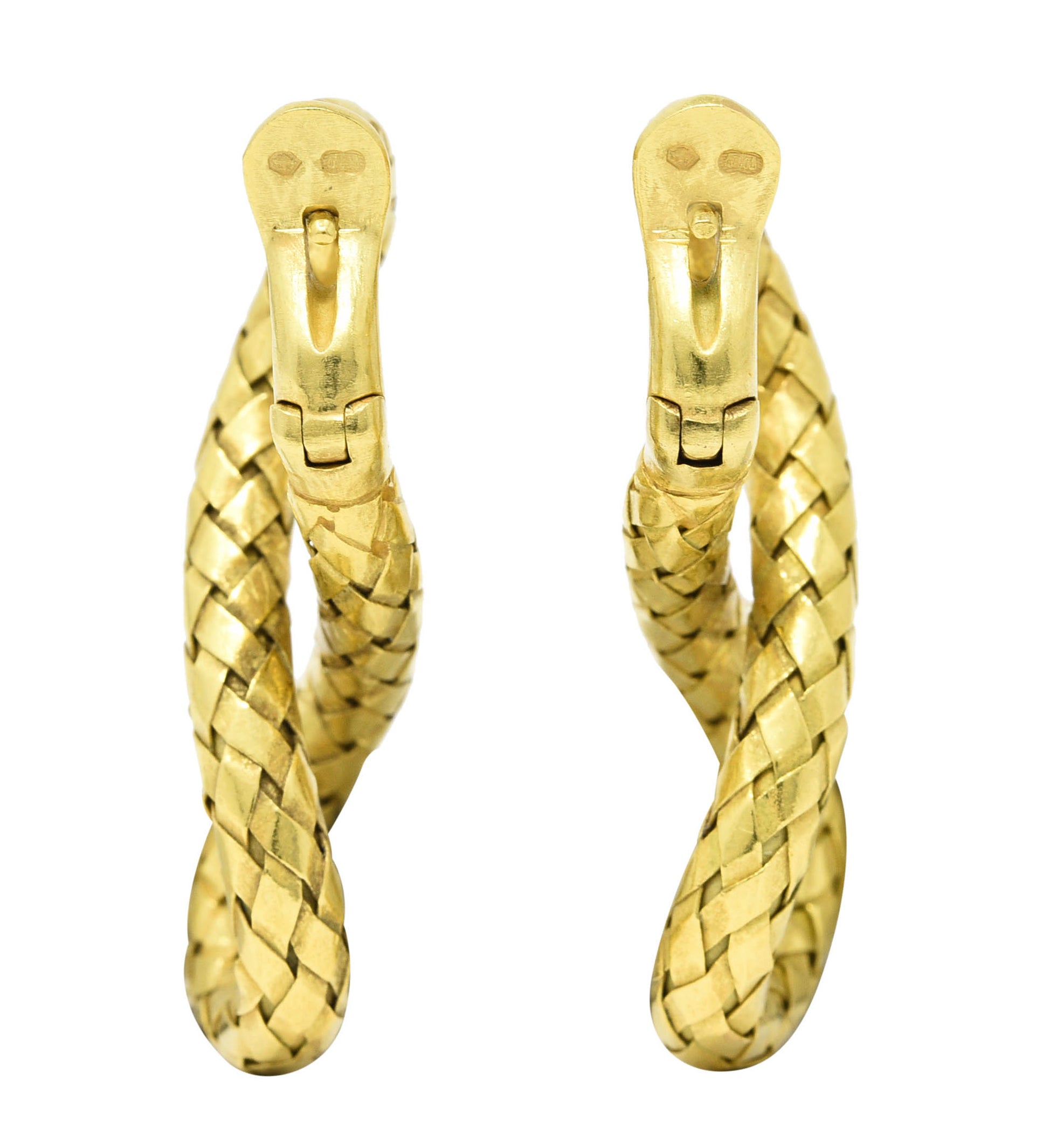 Bottega Veneta 1990's 18 Karat Yellow Gold Woven Twist Torcello Vintage Earrings Wilson's Estate Jewelry