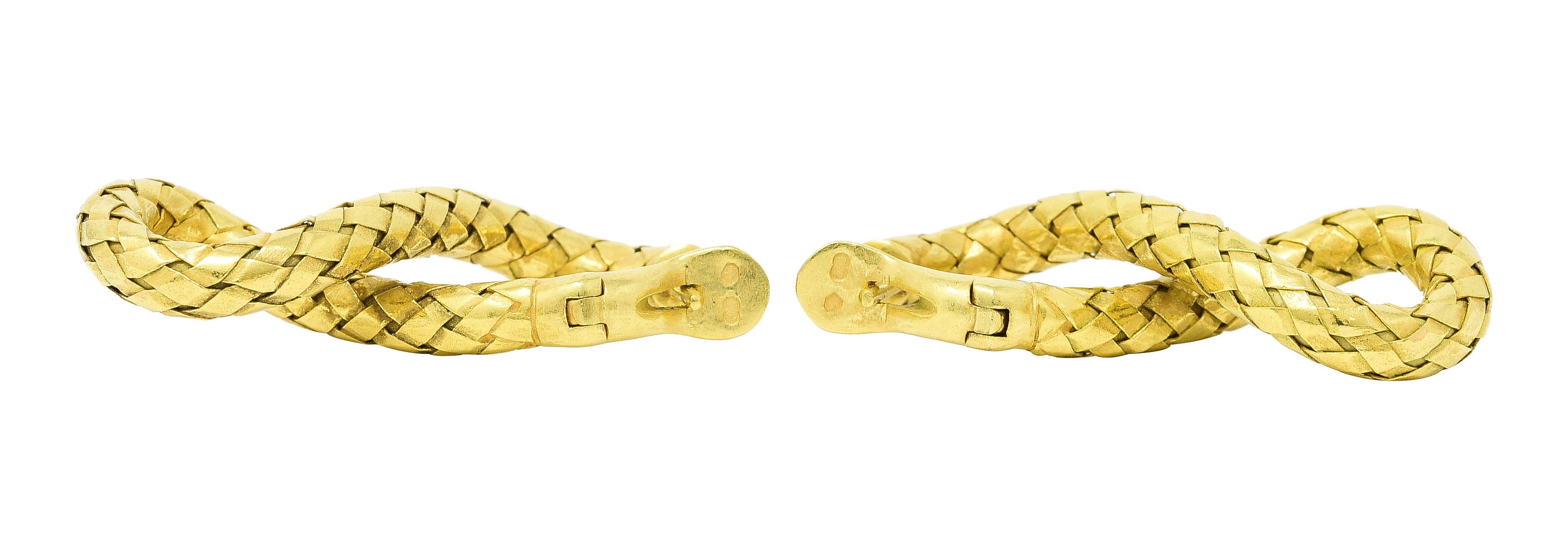 Bottega Veneta 1990's 18 Karat Yellow Gold Woven Twist Torcello Vintage Earrings Wilson's Estate Jewelry