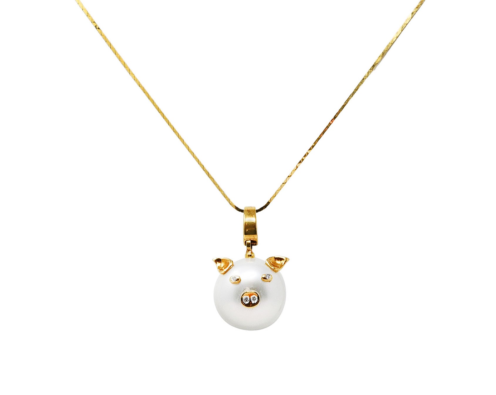 South Sea Pearl Diamond 18 Karat Yellow Gold Pig Pendant NecklaceNecklace - Wilson's Estate Jewelry