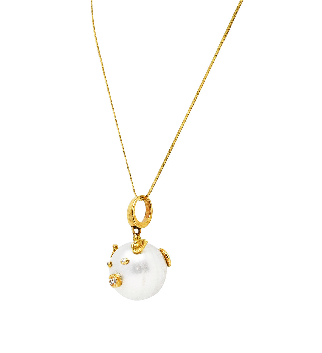 South Sea Pearl Diamond 18 Karat Yellow Gold Pig Pendant NecklaceNecklace - Wilson's Estate Jewelry