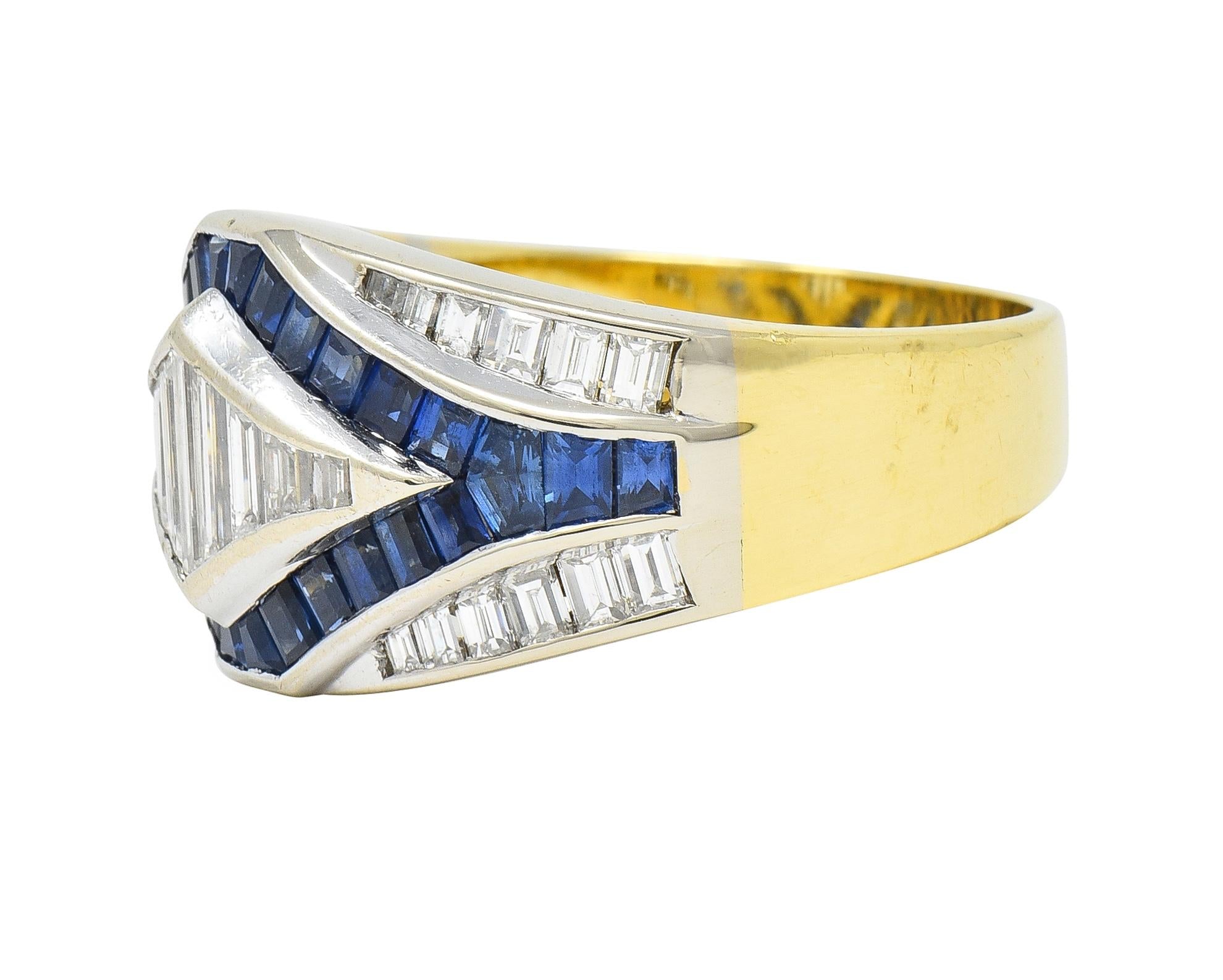 1990's 3.86 CTW Sapphire Diamond 18 Karat Two-Tone Gold Channel Band Ring