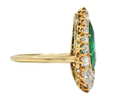 Late Victorian 5.34 CTW Pear Colombian Emerald Diamond 18 Karat Gold Ring AGL