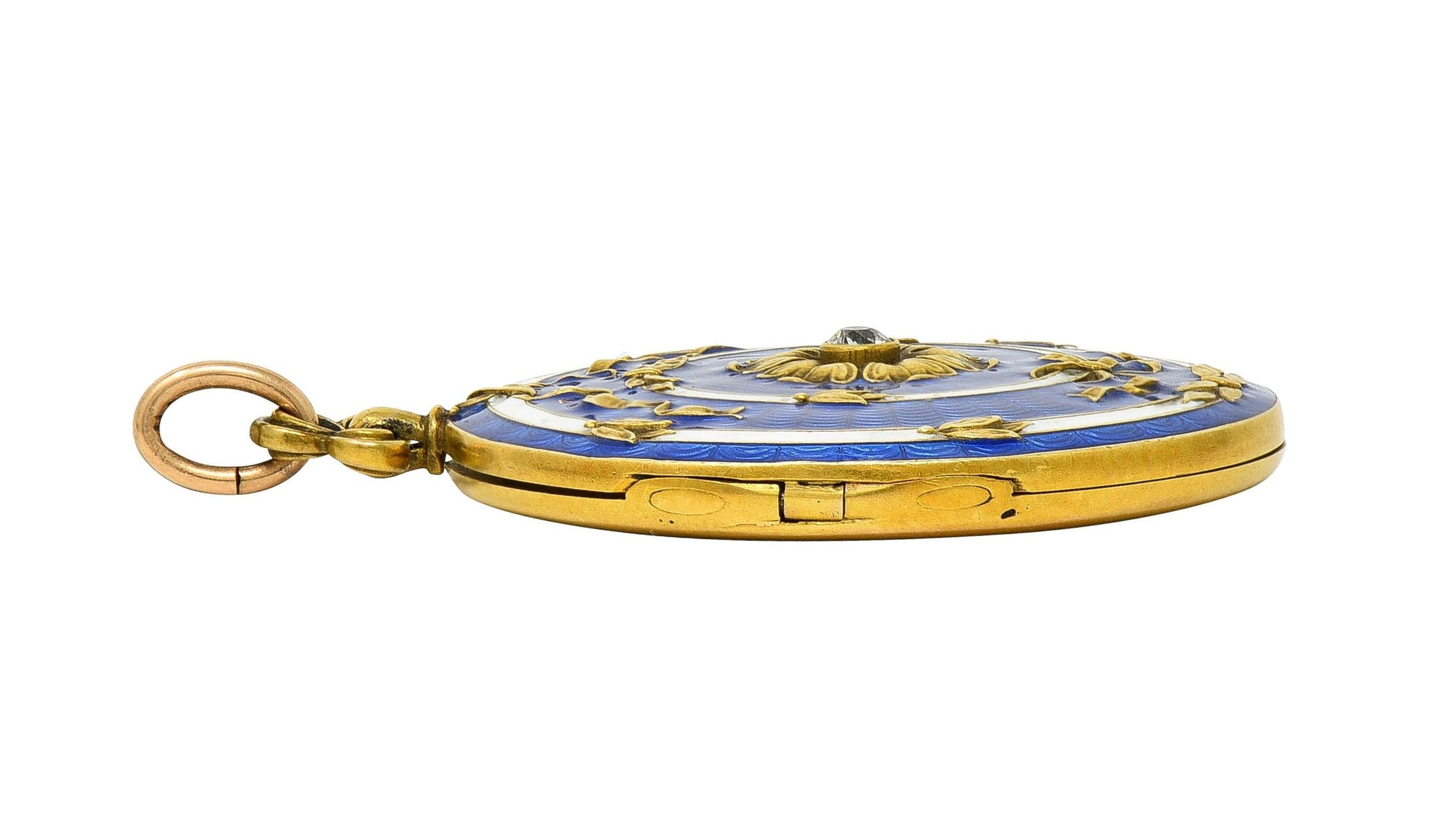 Henry Blank & Co. Belle Époque Diamond Guilloche Enamel 14 Karat Gold Locket