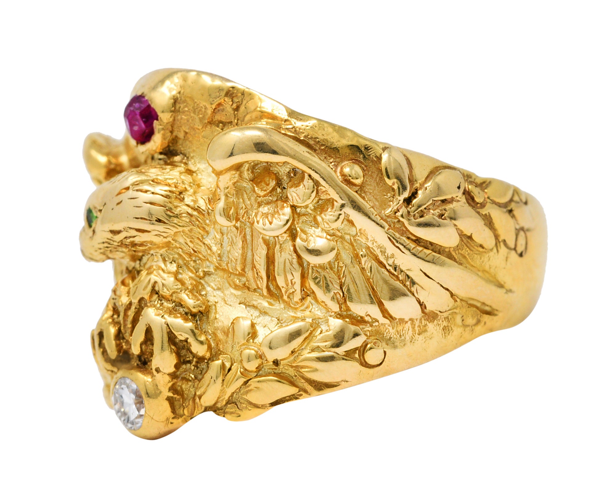 1890 Victorian Diamond Ruby 14 Karat Gold Eagle RingRing - Wilson's Estate Jewelry