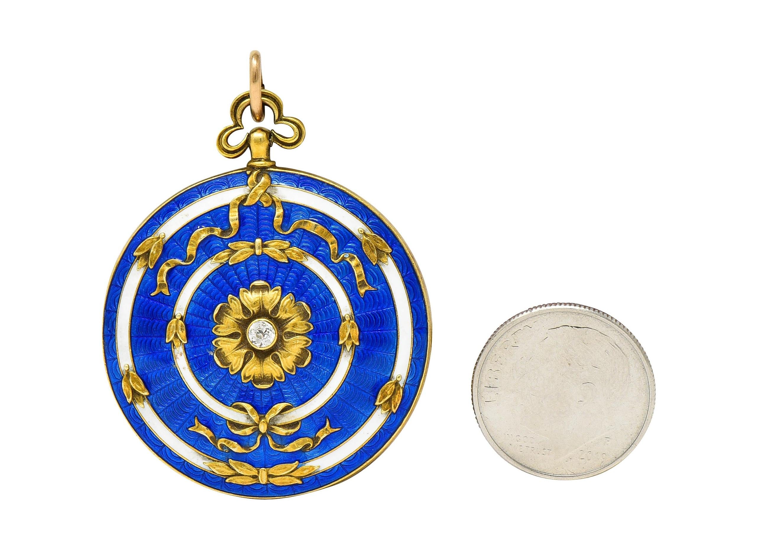 Henry Blank & Co. Belle Époque Diamond Guilloche Enamel 14 Karat Gold Locket