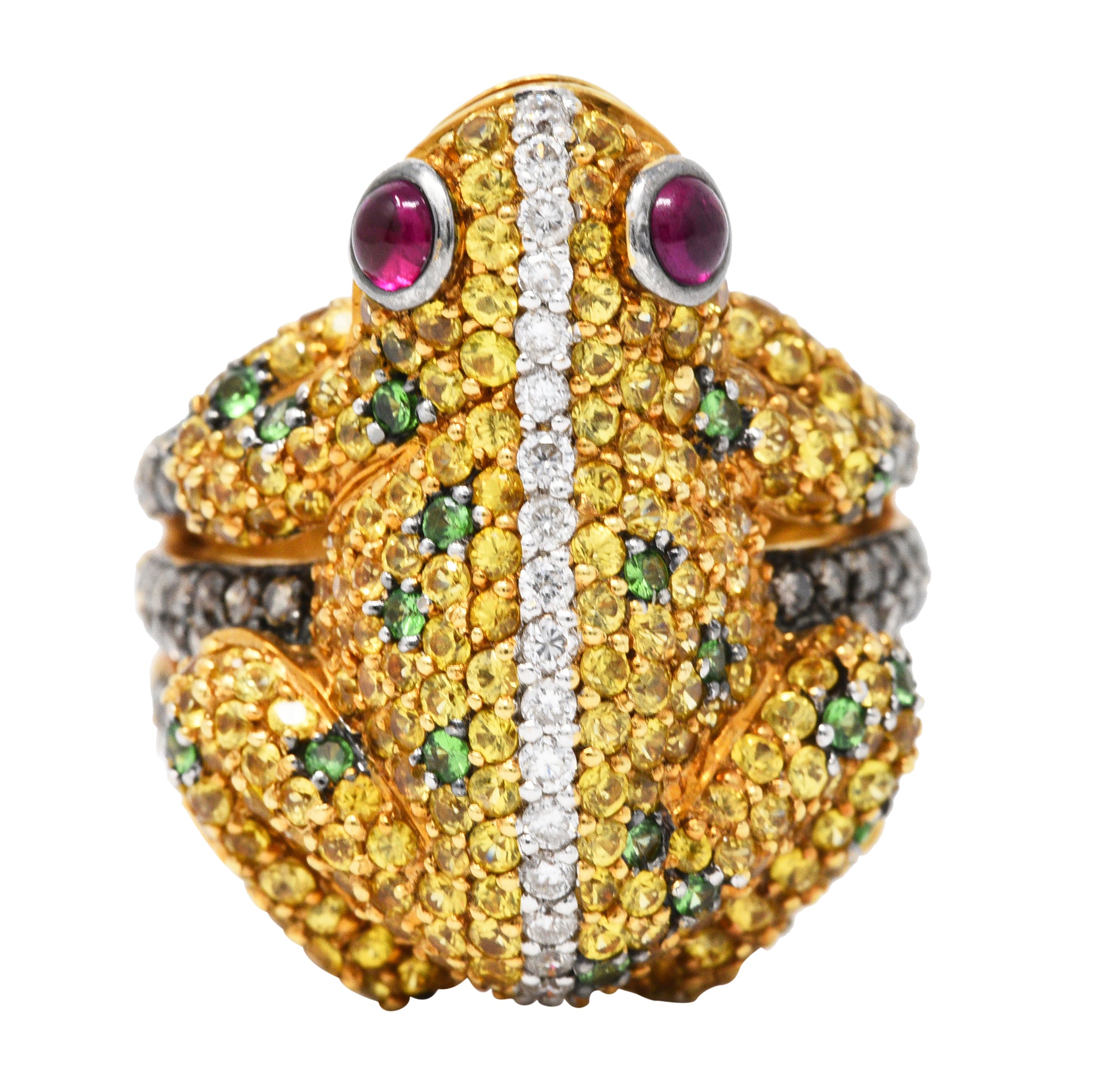 Contemporary 5.54 CTW Diamond Sapphire Tsavorite Ruby 18 Karat Gold Frog RingRing - Wilson's Estate Jewelry