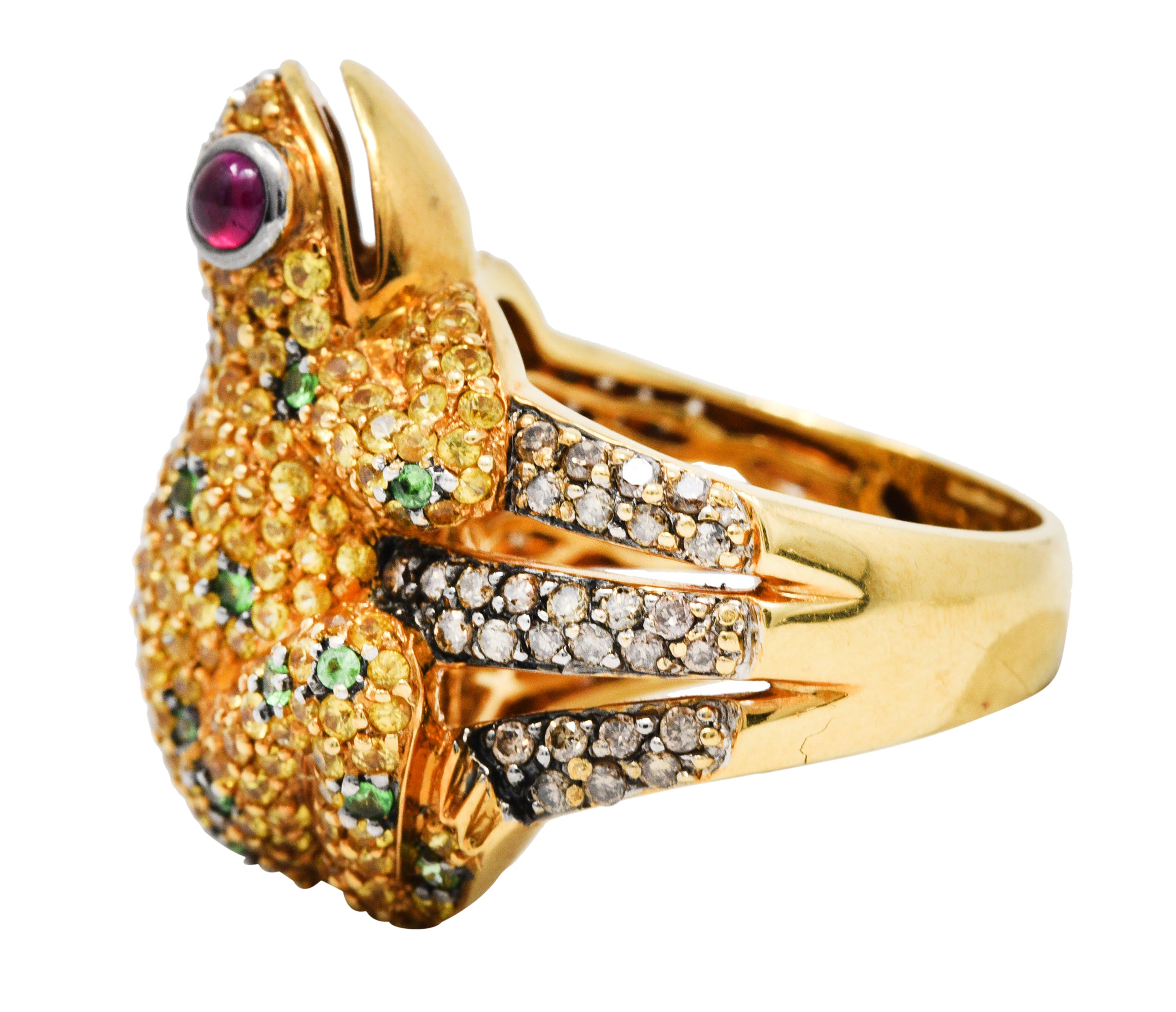 Contemporary 5.54 CTW Diamond Sapphire Tsavorite Ruby 18 Karat Gold Frog RingRing - Wilson's Estate Jewelry