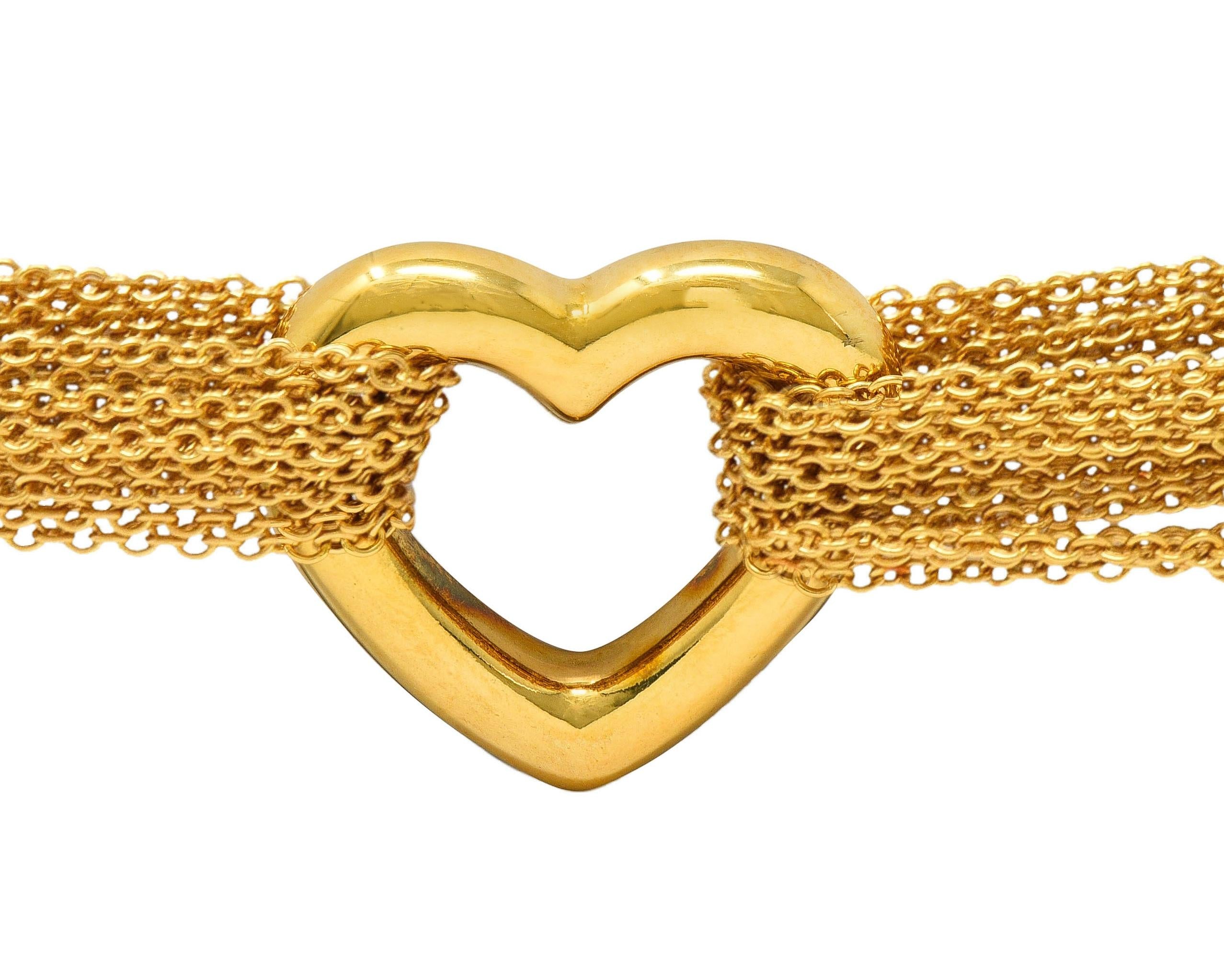 Tiffany & Co. 1990 18 Karat Yellow Gold Heart Mesh Vintage Toggle Bracelet