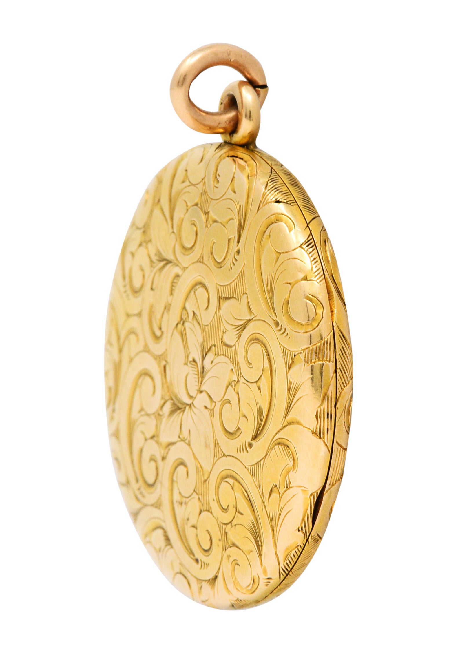 Art Nouveau Ruby Diamond 14 Karat Yellow Gold Floral Locket PendantNecklace - Wilson's Estate Jewelry